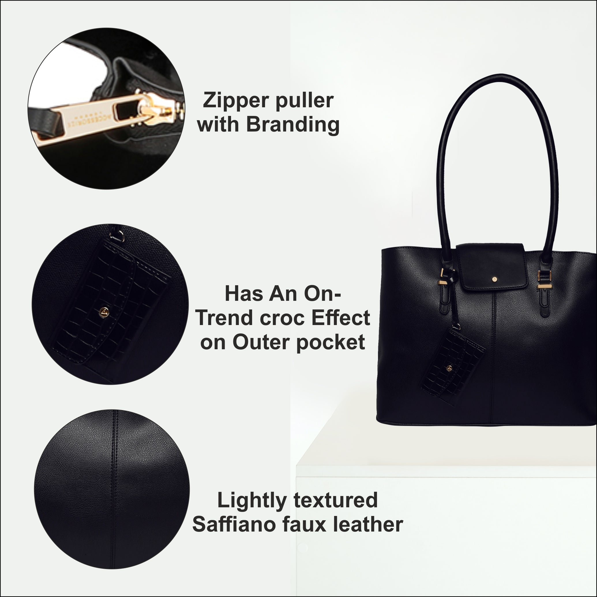 Accessorize London Women's Faux Leather Black Heather Tote Bag