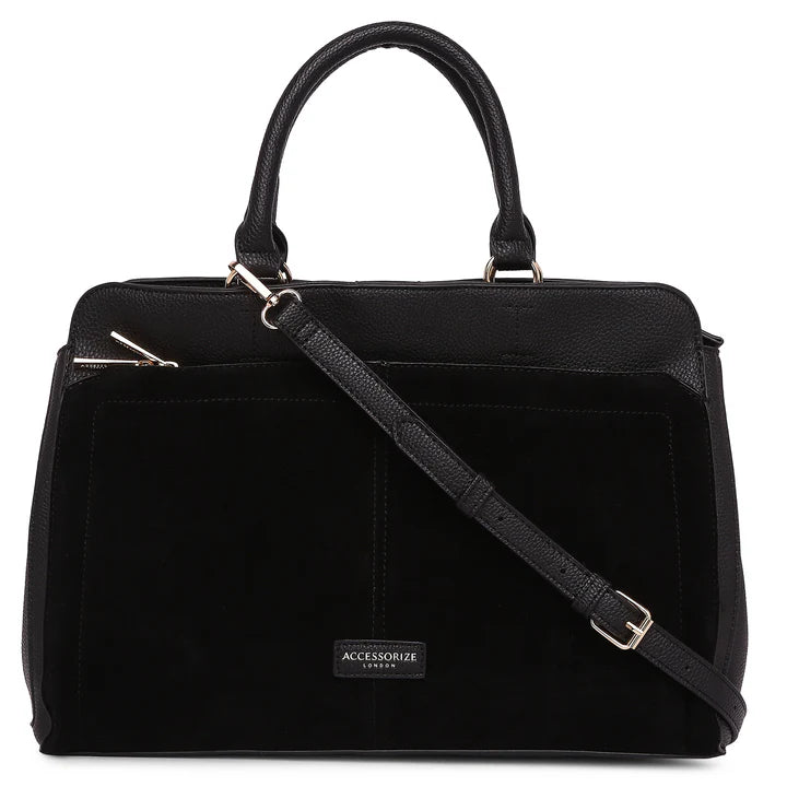 Accessorize London Women's Faux Leather Black Maddie work bag