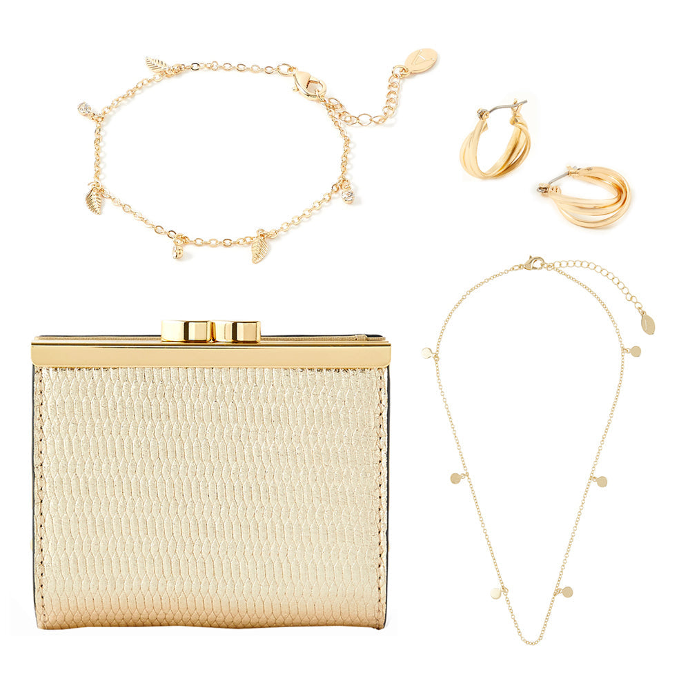 Accessorize London Earring, Wallet, Necklace & Bracelet Gold Jewellery Combo