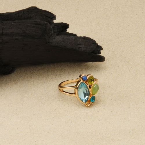 Accessorize London Women's Blue Gem Cluster Ring Blue-Large