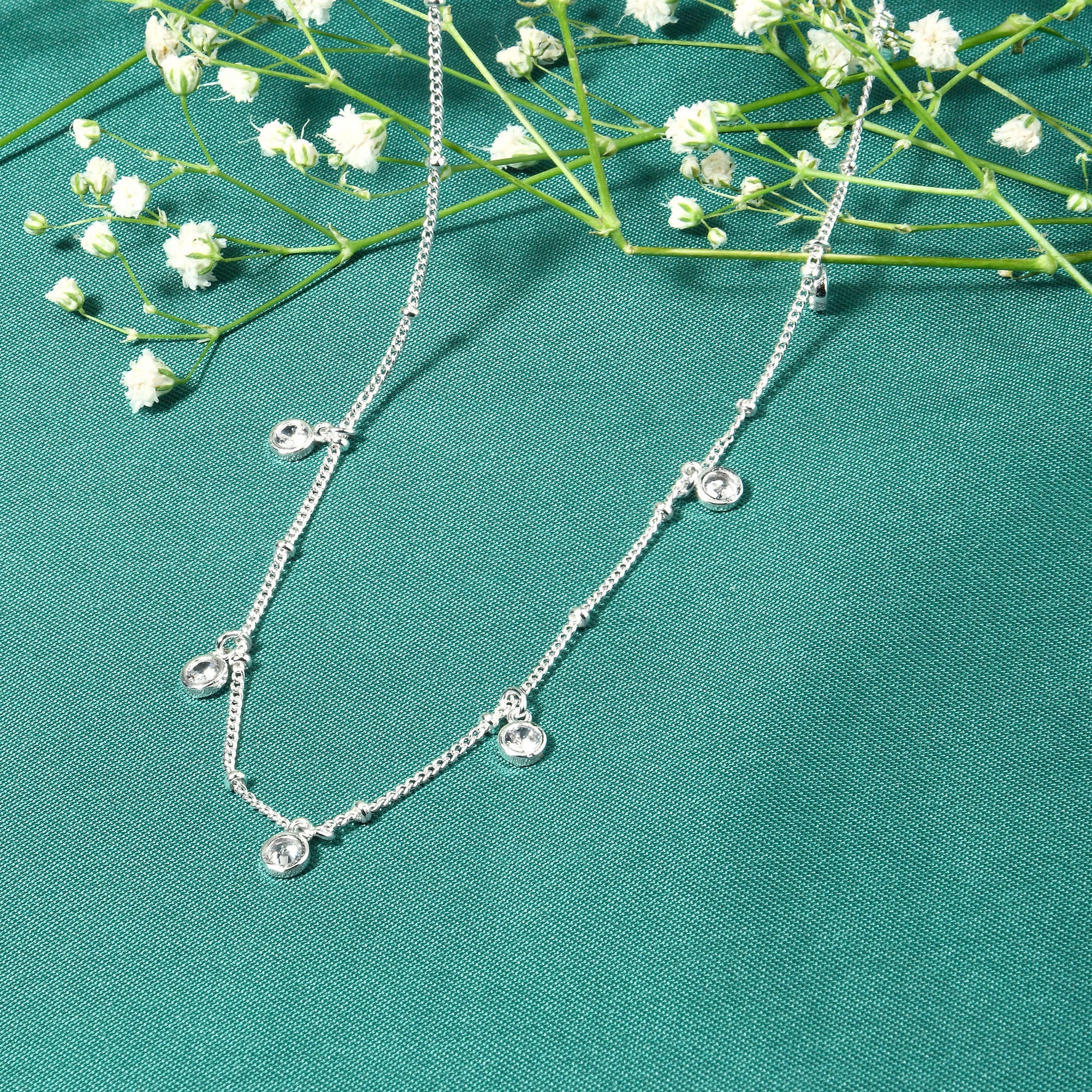 Buy Silver Plated Cubic Zirconia Station Necklace Online