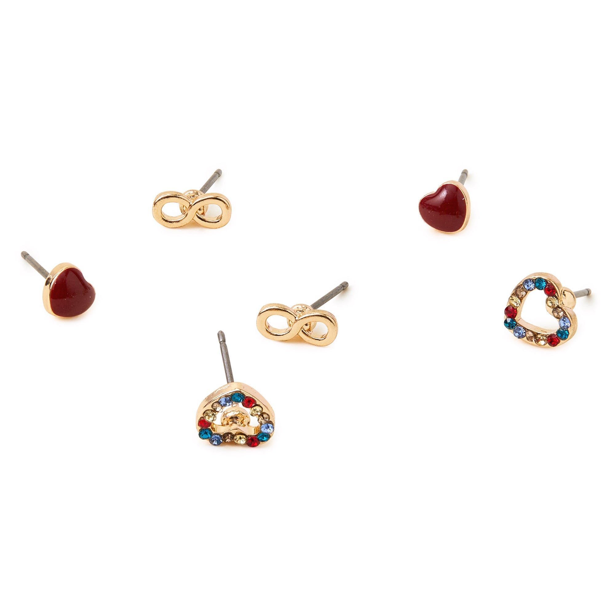 Pack Of 3 Heart Infinity Studs