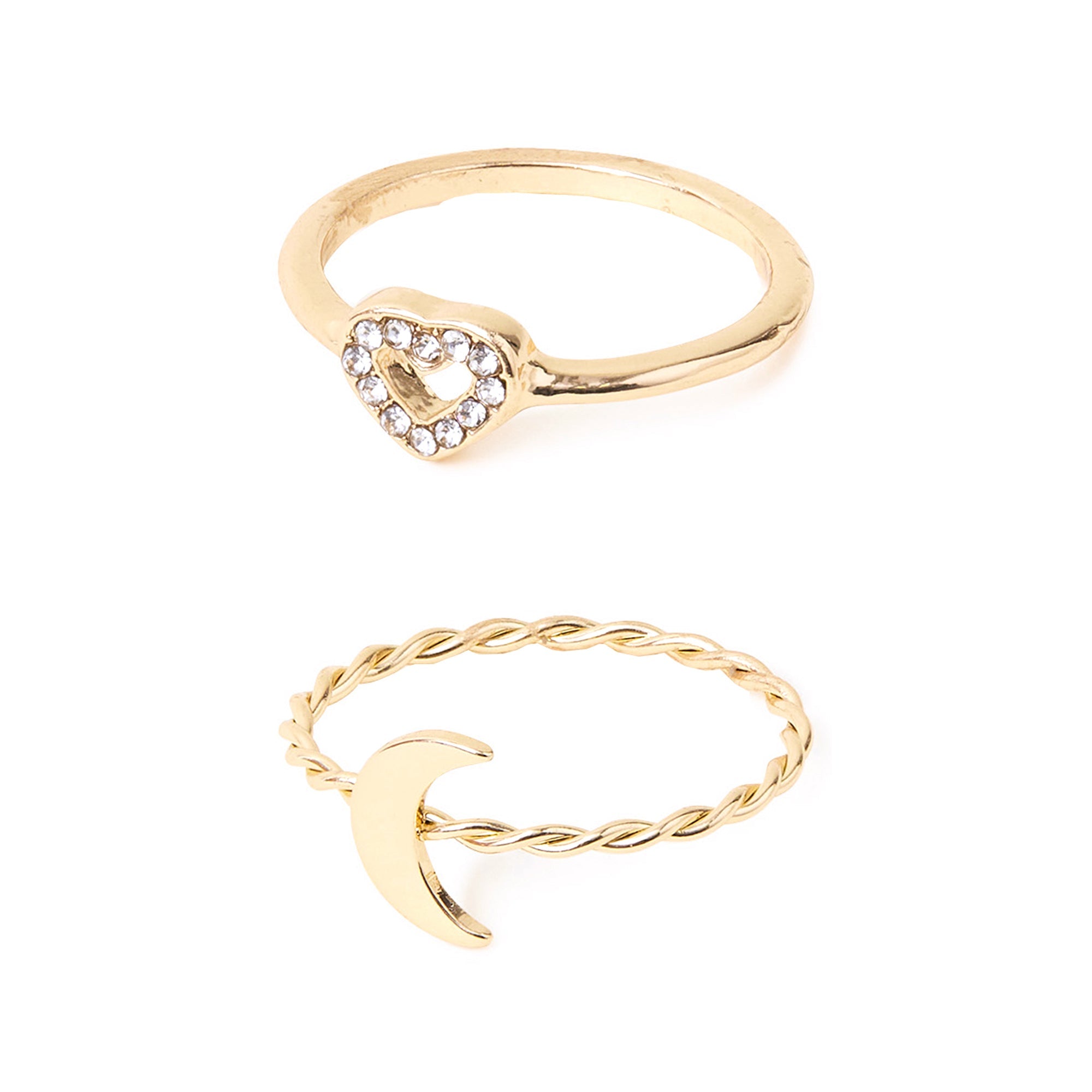 Pack Of 2 Small Gold Heart White Pave Rings
