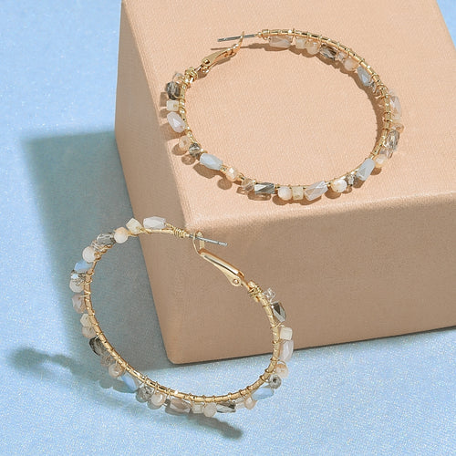 Accessorize London Women's Pink Raw Facet Beaded Hoops Earring