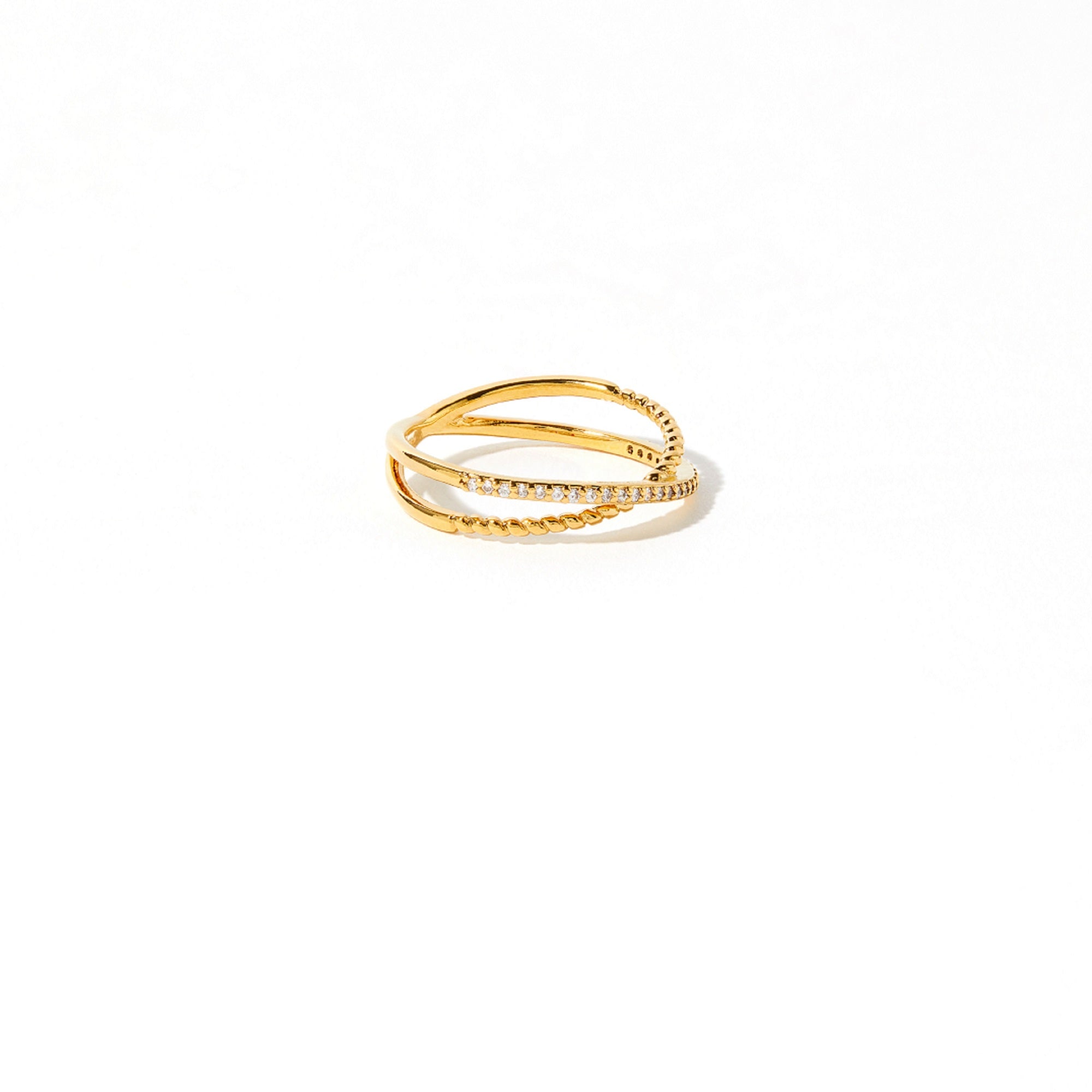Real Gold Plated Pave Crossover Ring For Women By Accessorize London