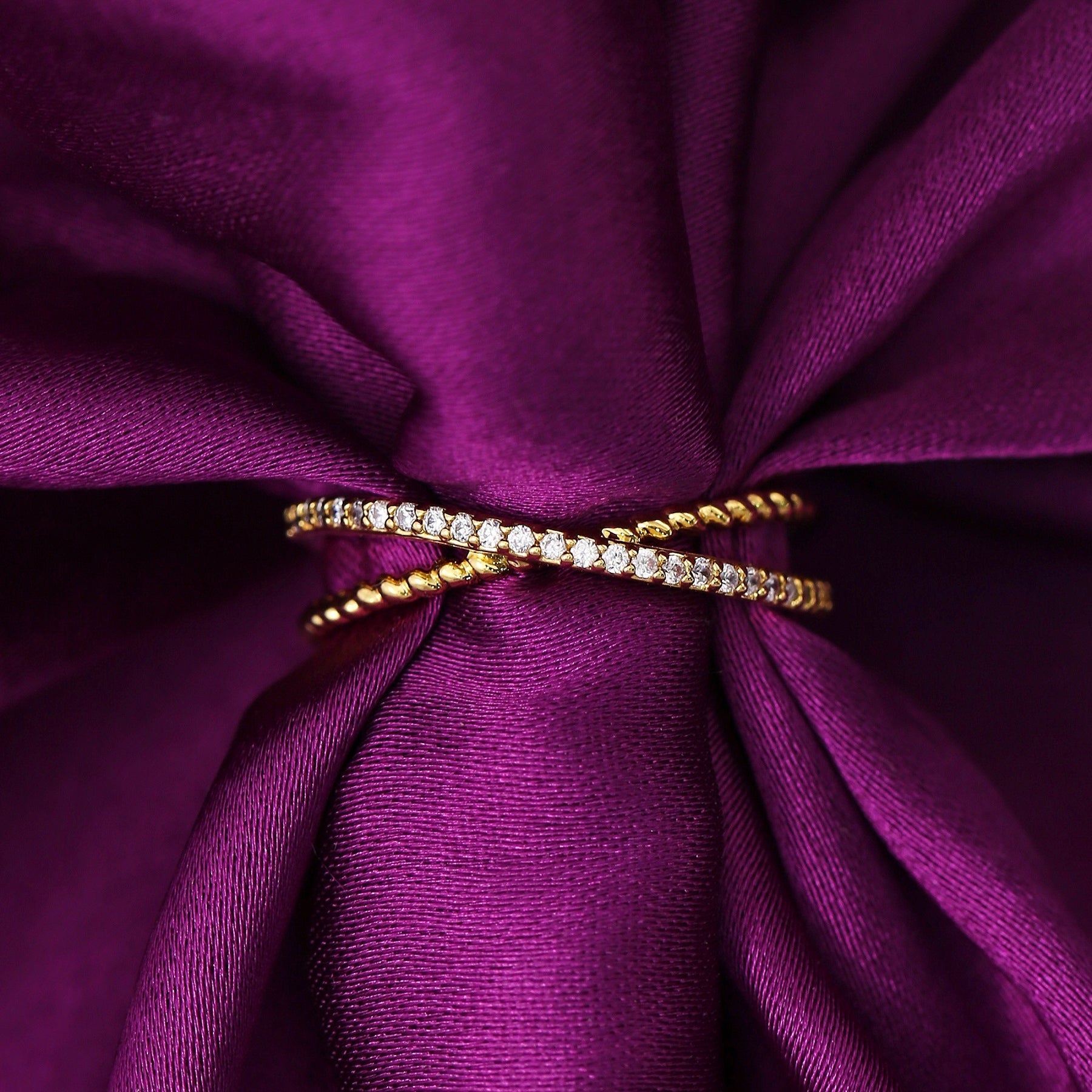 Real Gold Plated Z Pave Crossover Ring For Women By Accessorize London