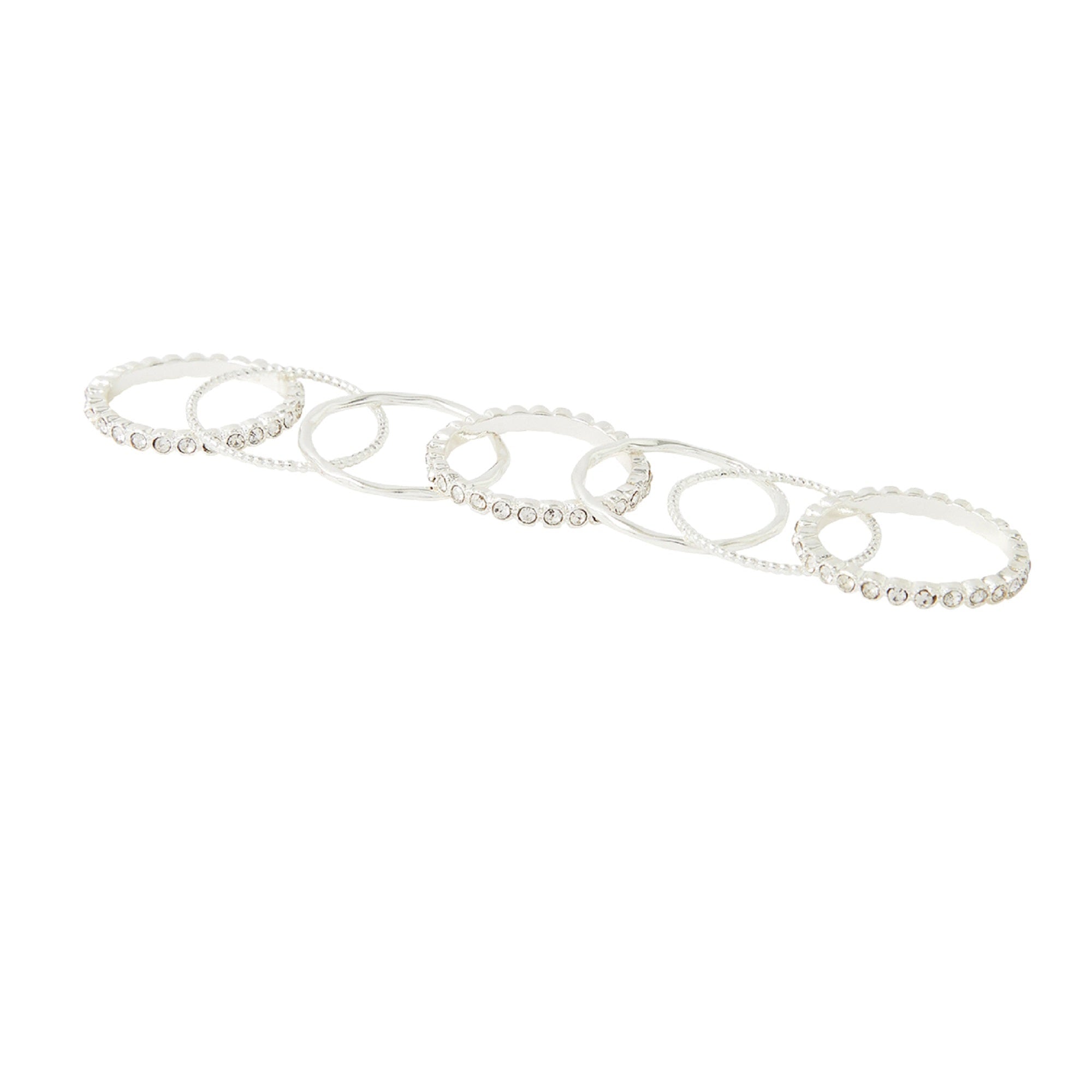 Accessorize London Women's Silver set of 7 Pave Organic Stacking Rings