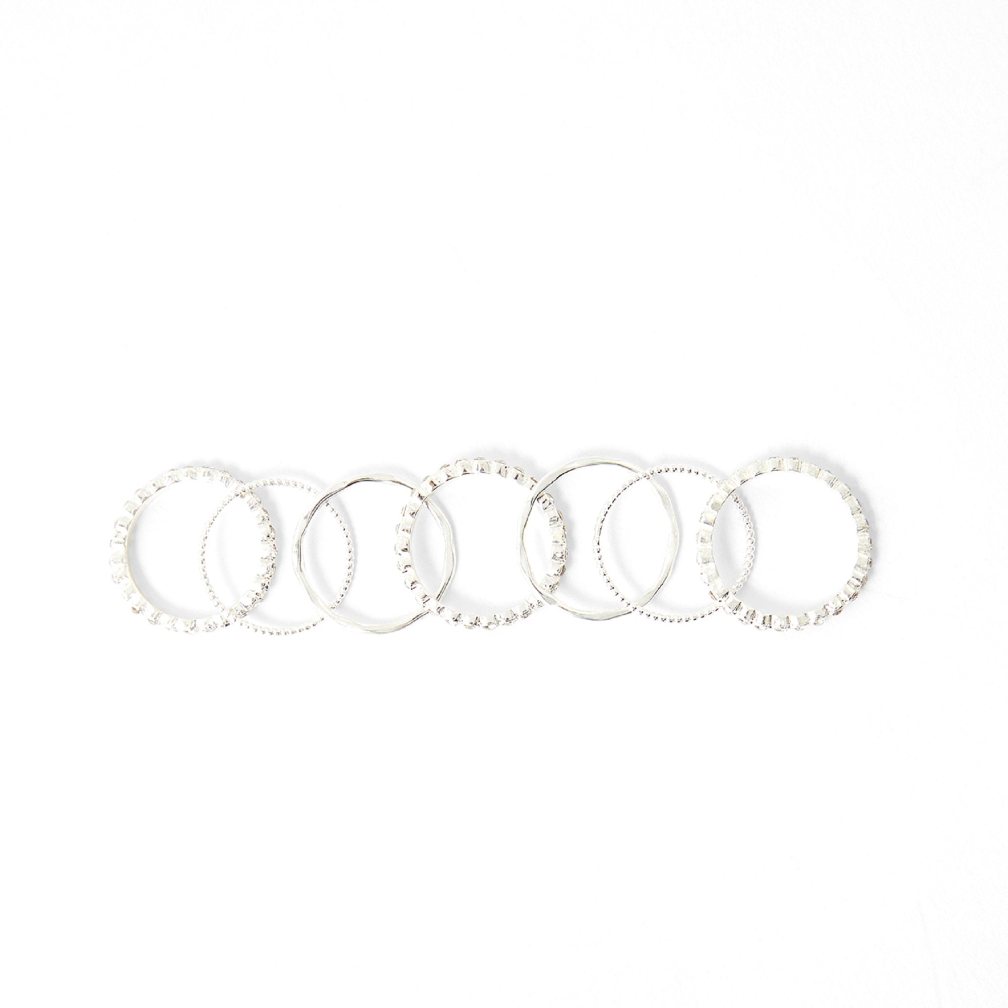 Accessorize London Women's Silver set of 7 Pave Organic Stacking Rings