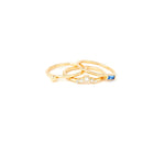 Accessorize London Women's Set of 3 Gold & Blue Baguette Ring Small