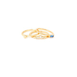 Accessorize London Women's Set of 3 Gold & Blue Baguette Ring Small