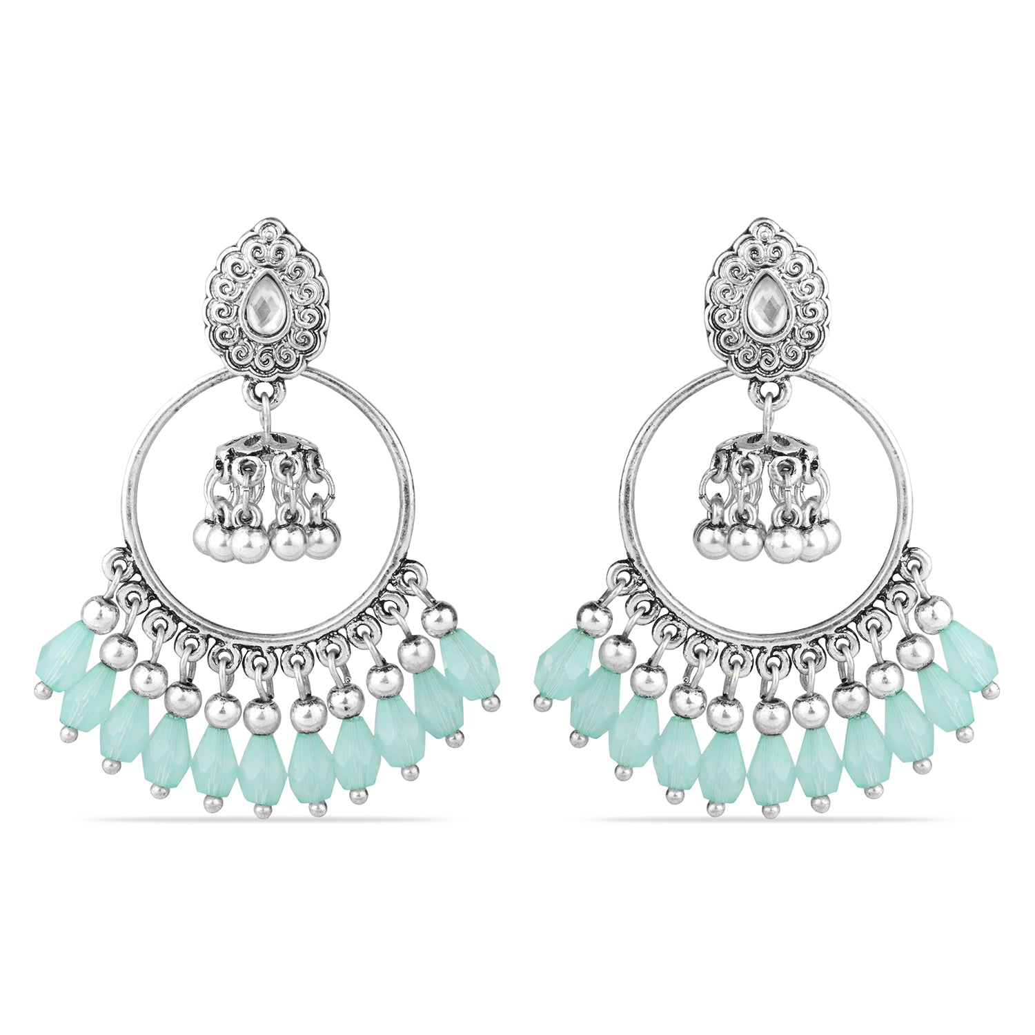 Accessorize London Women's Silver & Blue Droplet Chandbali Earring