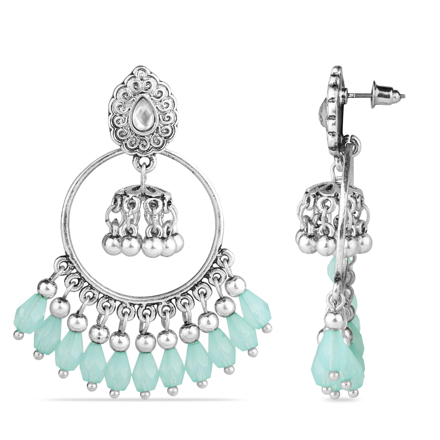 Accessorize London Women's Silver & Blue Droplet Chandbali Earring