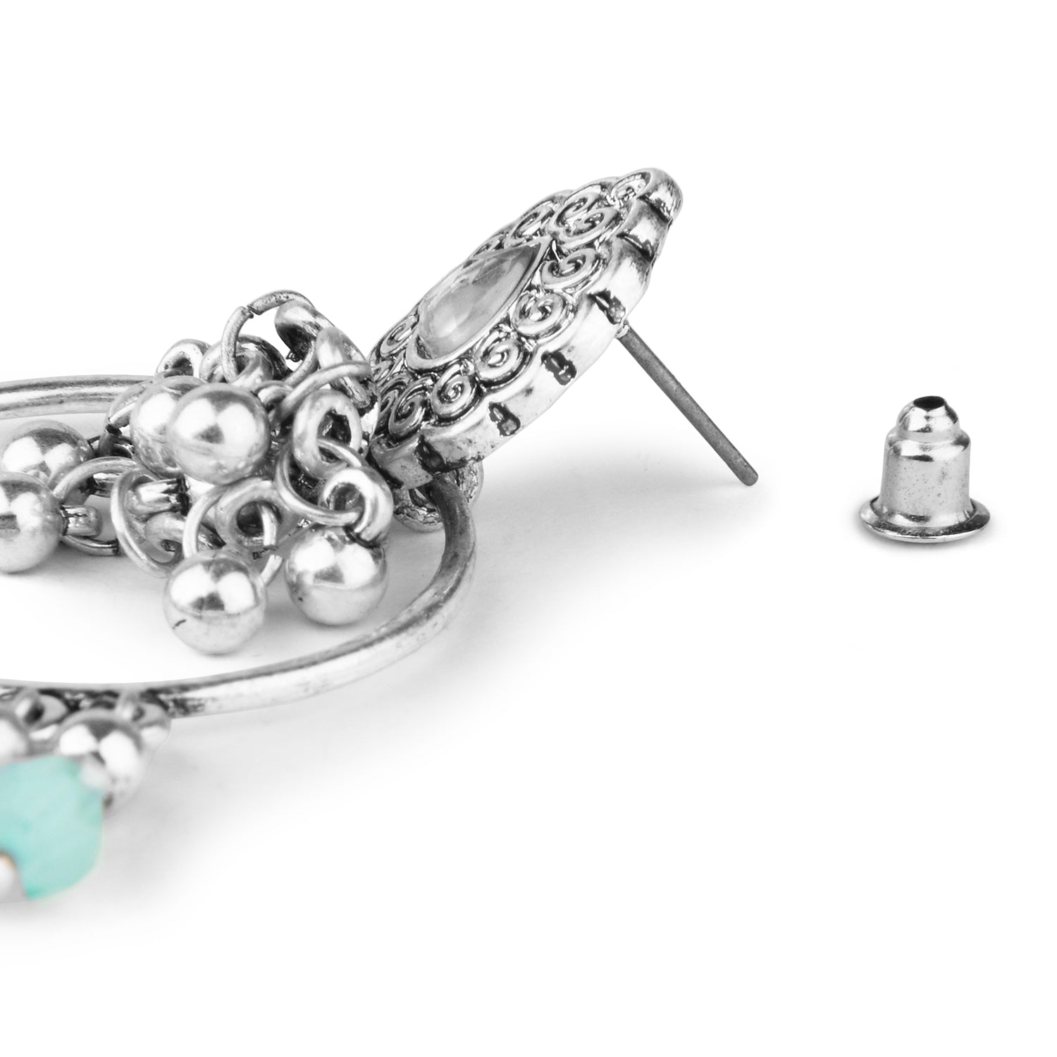 Accessorize London Women's Silver & Blue Droplet Chandbali Earring