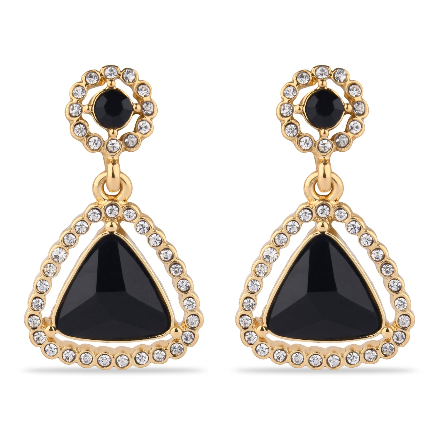 Jet Black Onyx Crystal Drop Stone Earrings