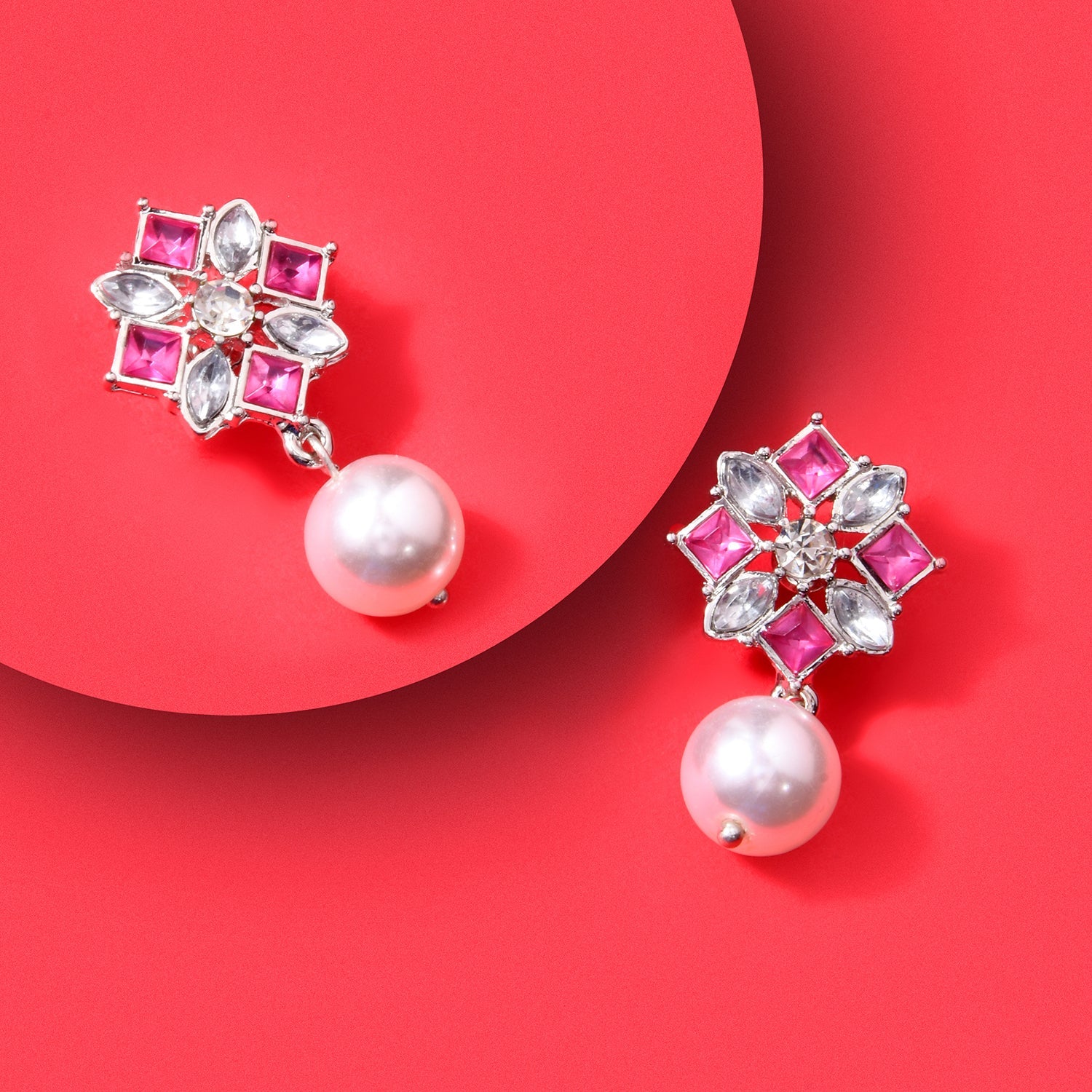 Accessorize London Women's Pink & Pearl Short Drop Earring