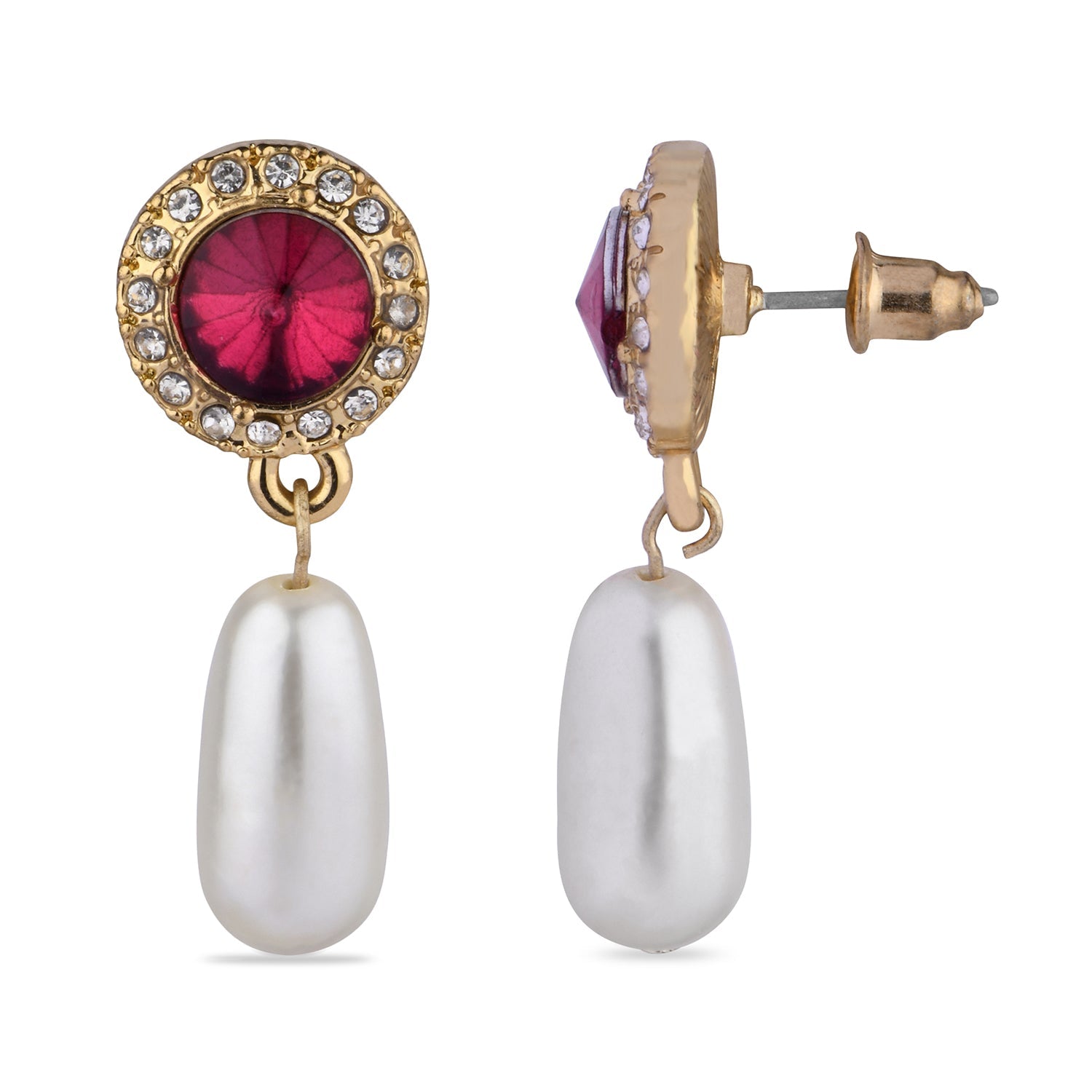 Accessorize London Women's Magenta Pearl Short Drop Earring