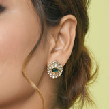 Accessorize London Women's Emerald Green Floral Stud Earring