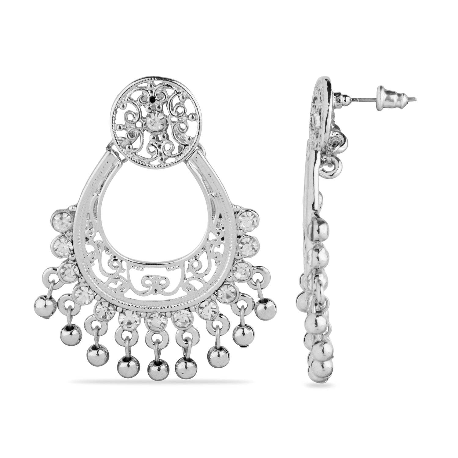 Accessorize London Women's Silver Filigree Chandbali Earring