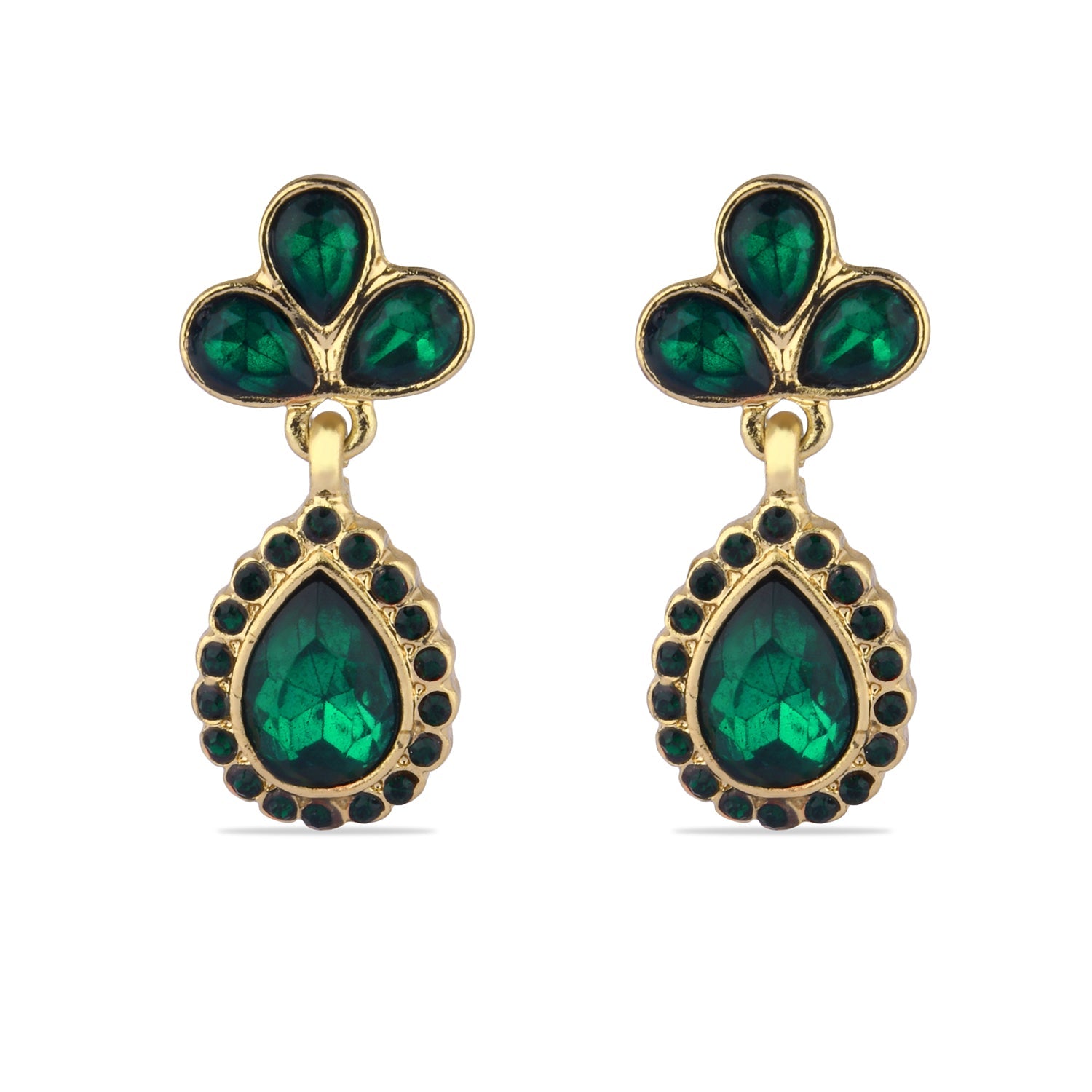 Accessorize London Women's Emerald Green Studded Teardrop Earring