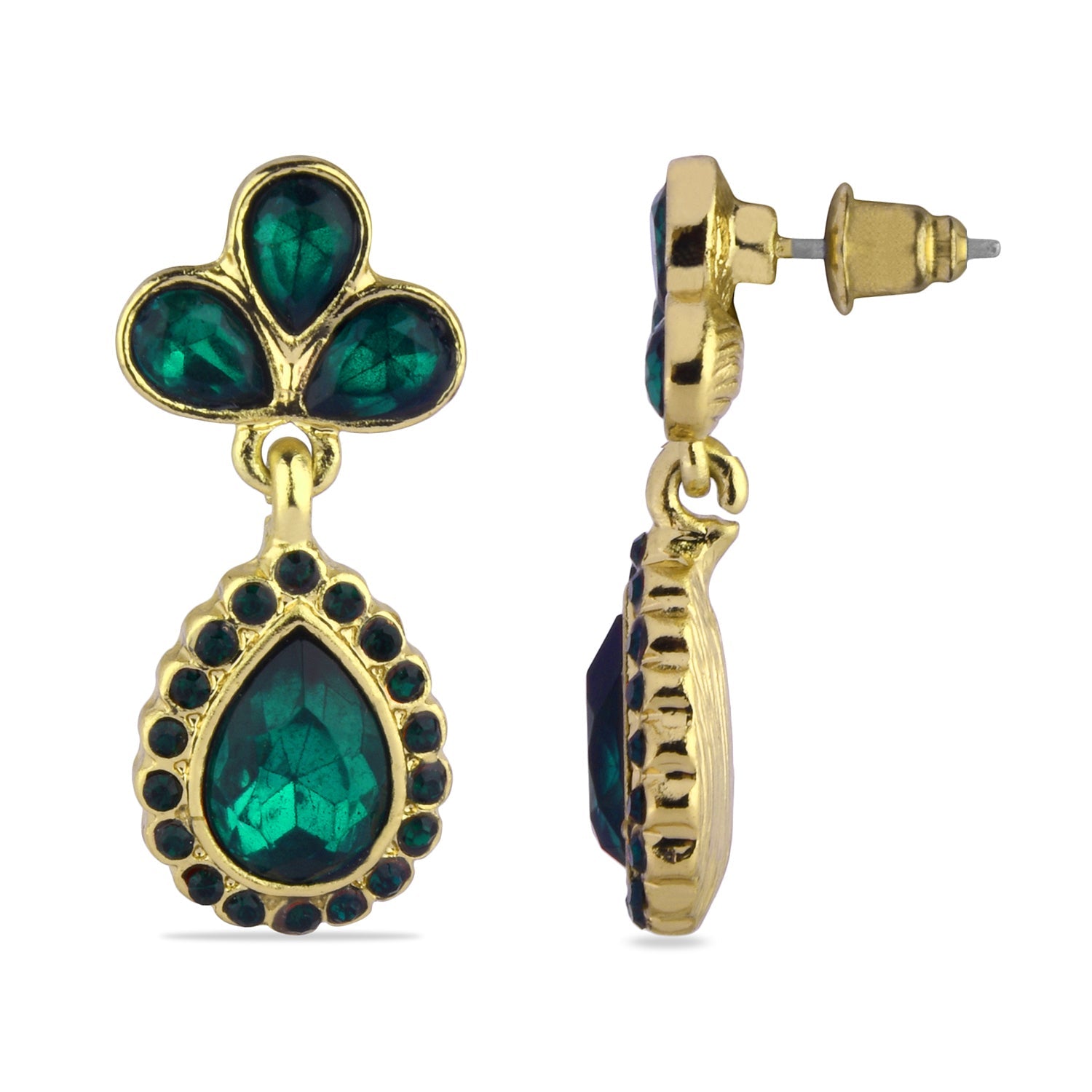 Rubans Rhodium Plated Emerald Green Doublet Dangle Earrings