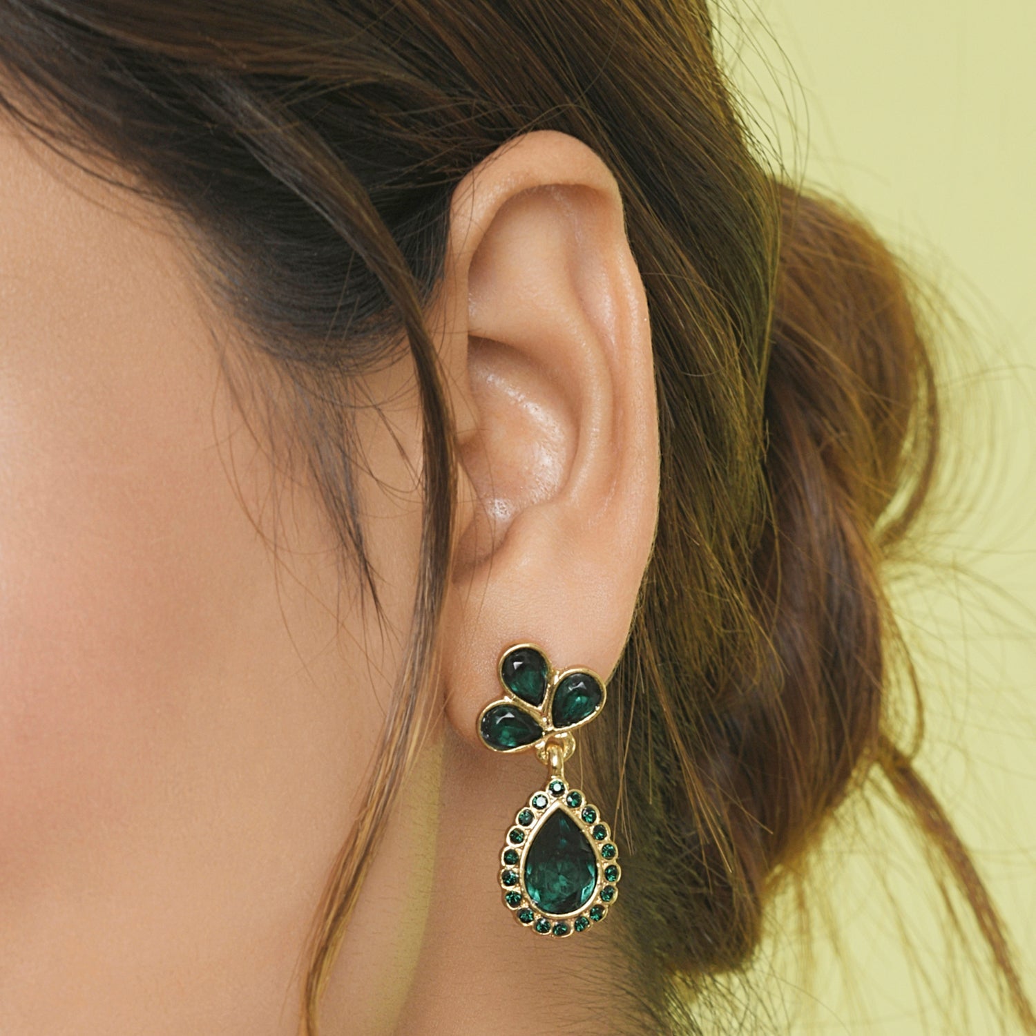 Accessorize London Women's Emerald Green Studded Teardrop Earring