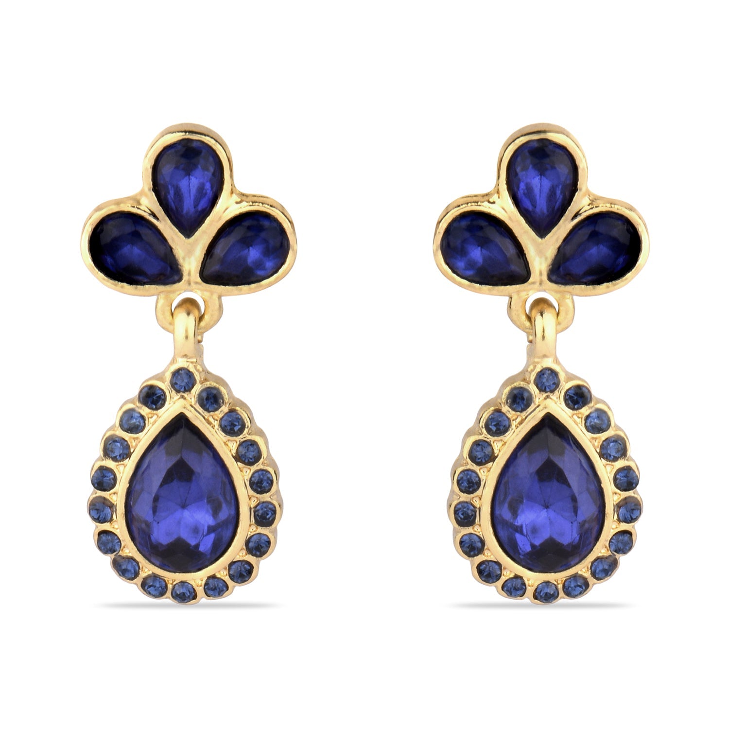 Accessorize drop earrings in hammered gold with blue stone | ASOS