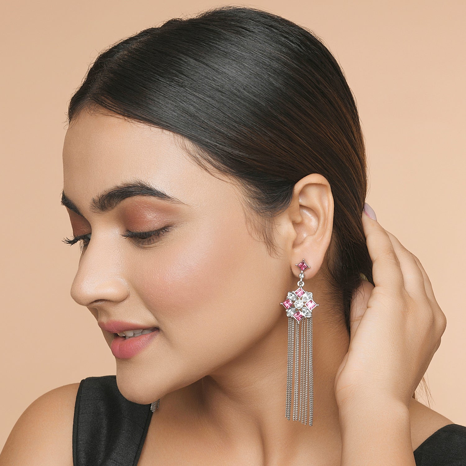 Accessorize London Women's Pink Statement Tassel Earring