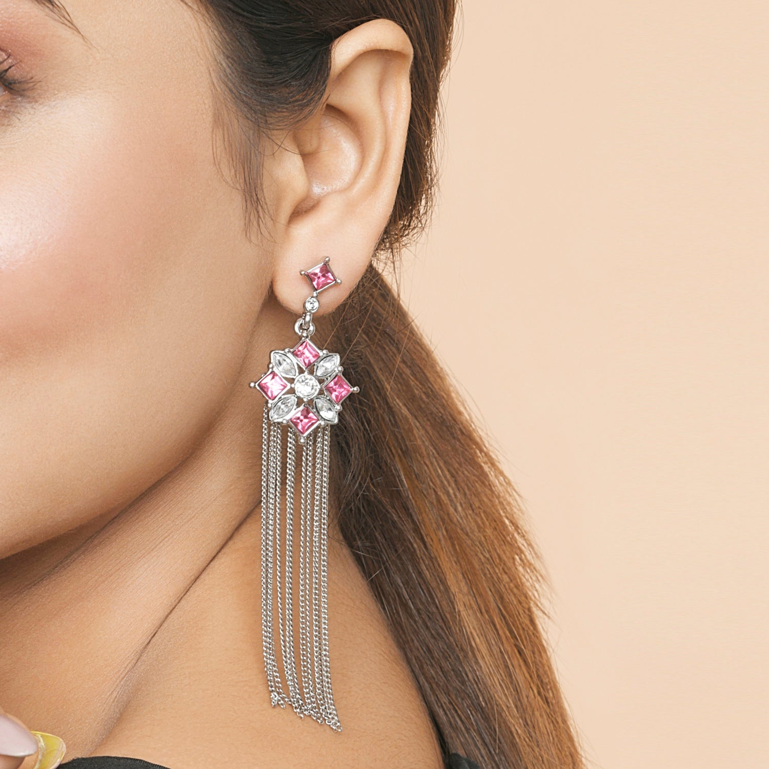 Accessorize London Women's Pink Statement Tassel Earring