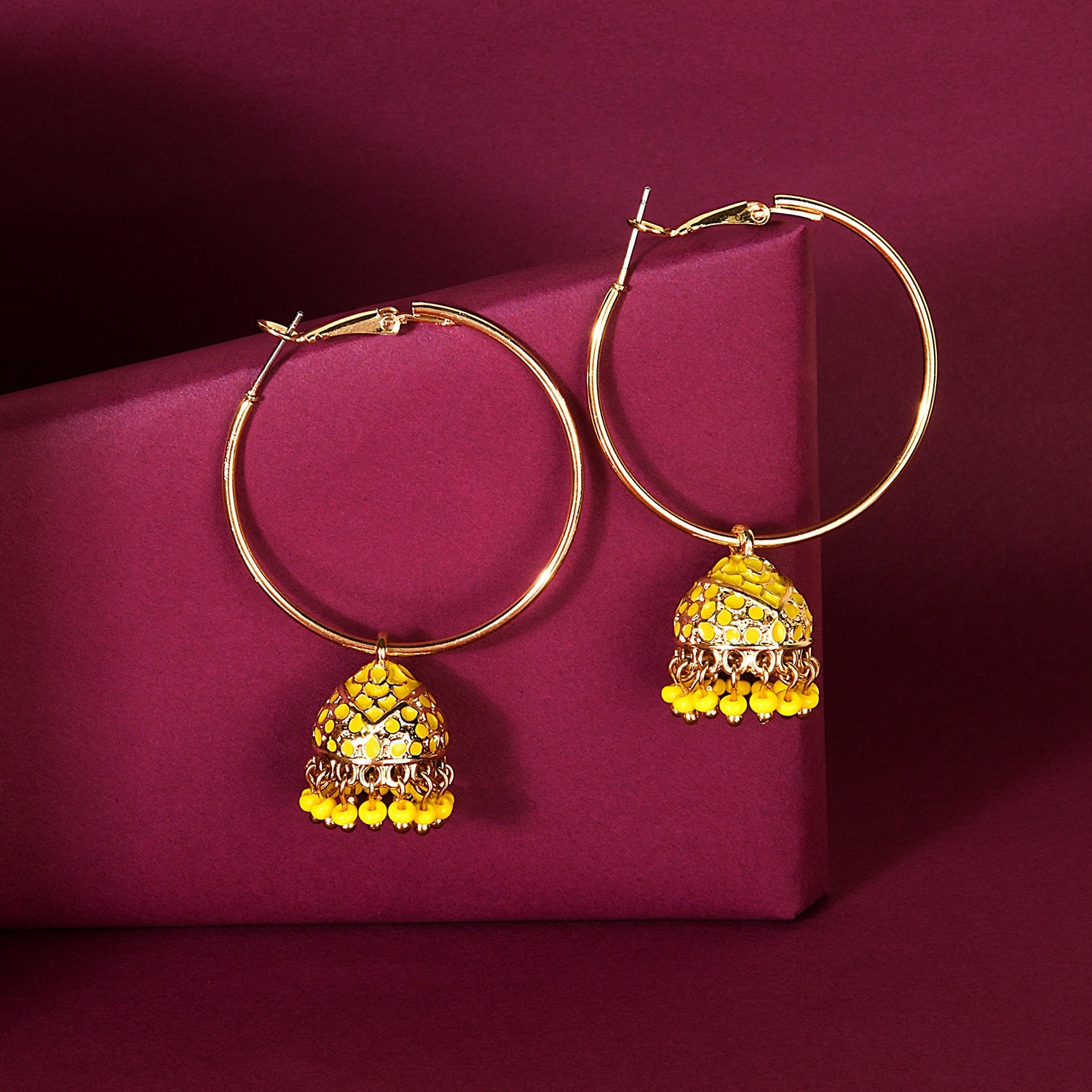 Accessorize London Women's Meenakari Yellow Dome Jumka Earring