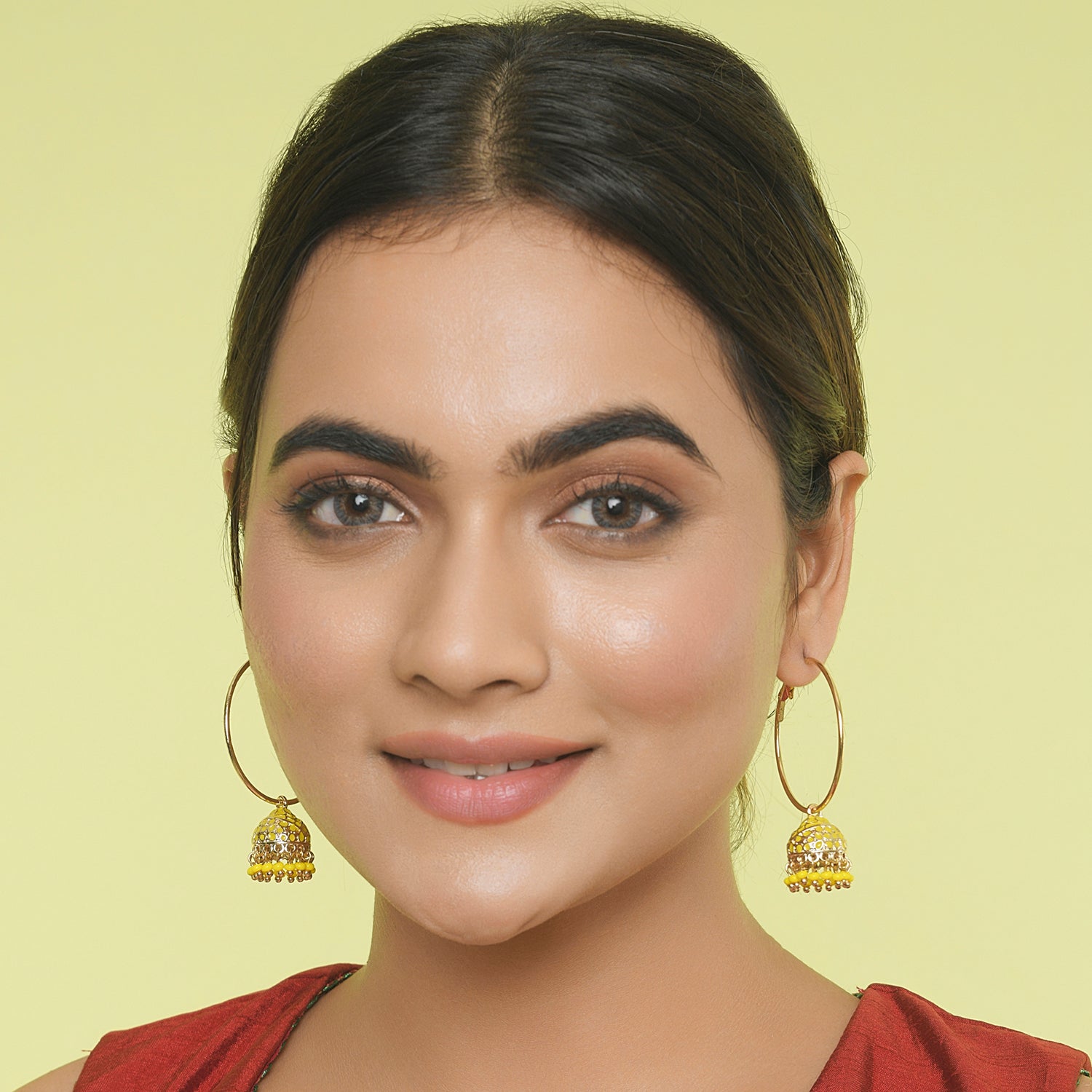 Accessorize London Women's Meenakari Yellow Dome Jumka Earring