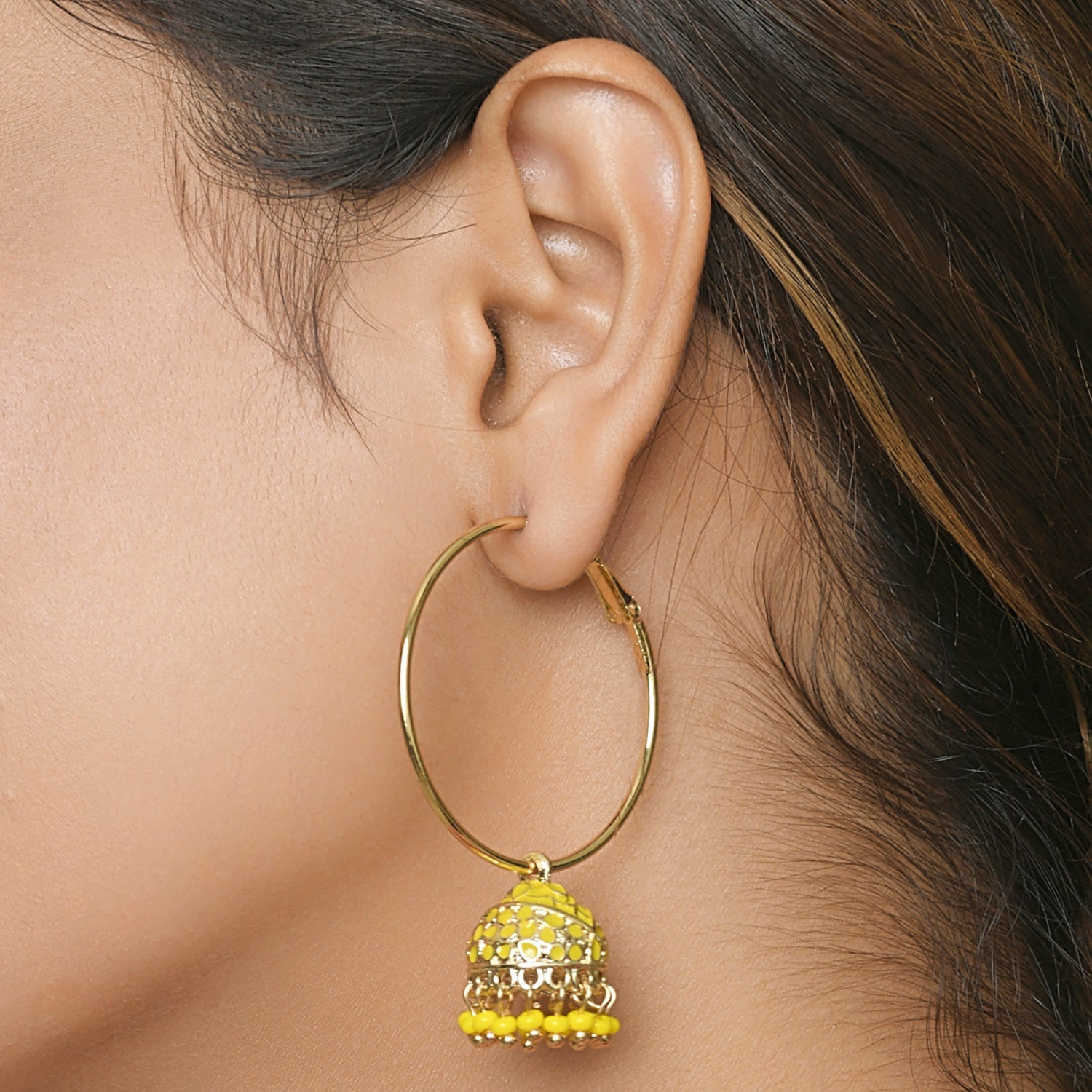 Accessorize London Women's Meenakari Yellow Dome Jumka Earring