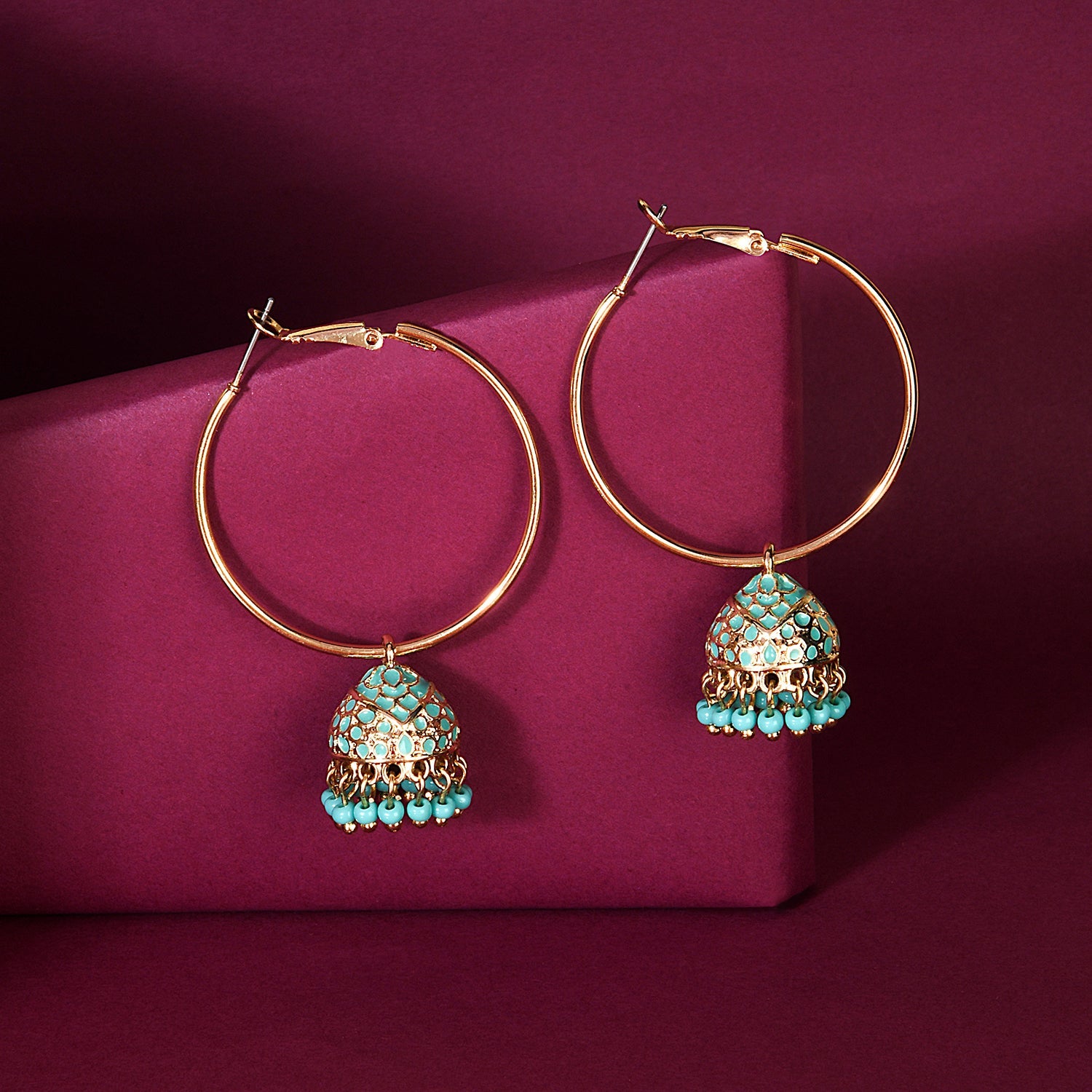 Accessorize London Women's Meenakari Teal Dome Jumka Earring
