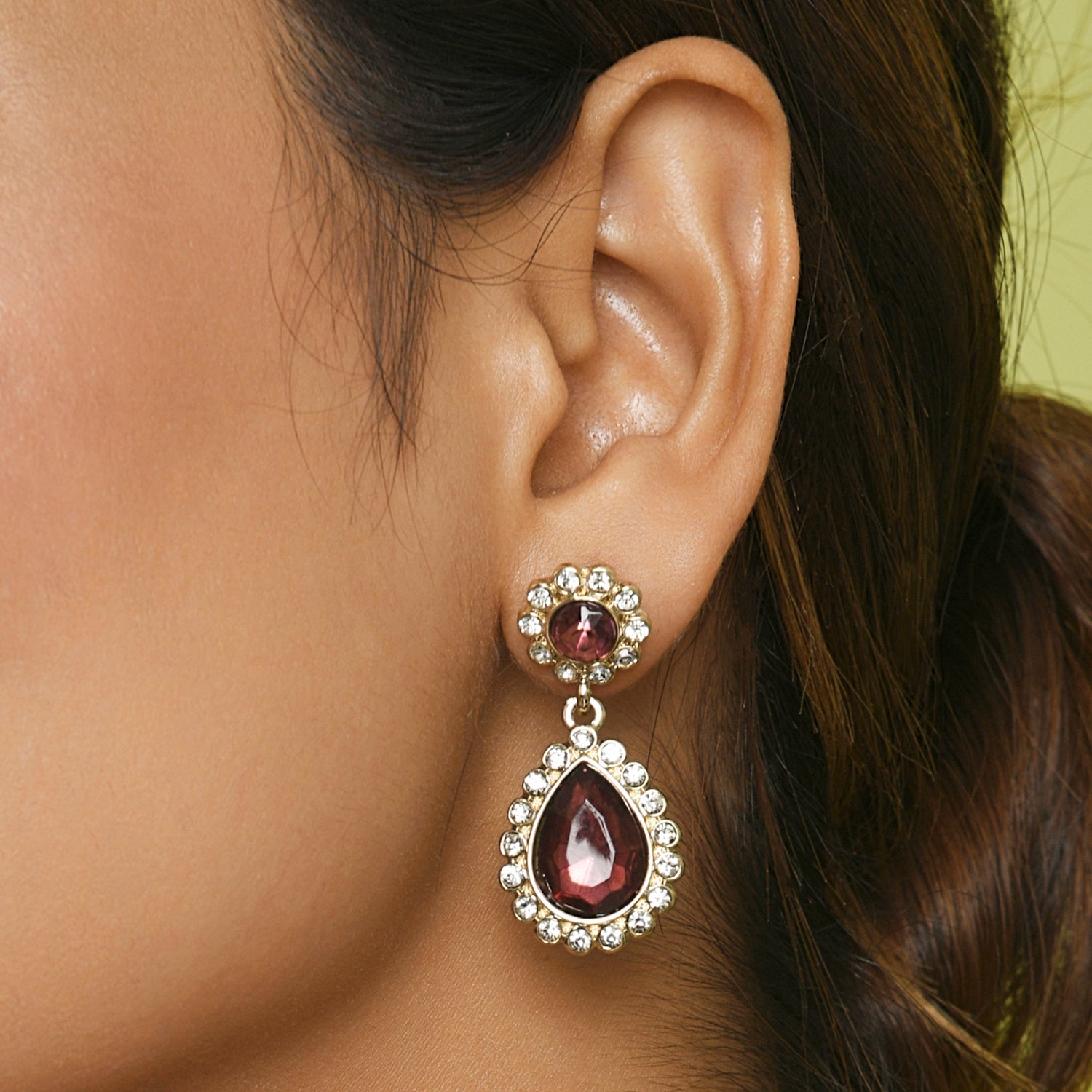 Accessorize London Women's Amber Stone Studded Teardrop Earring