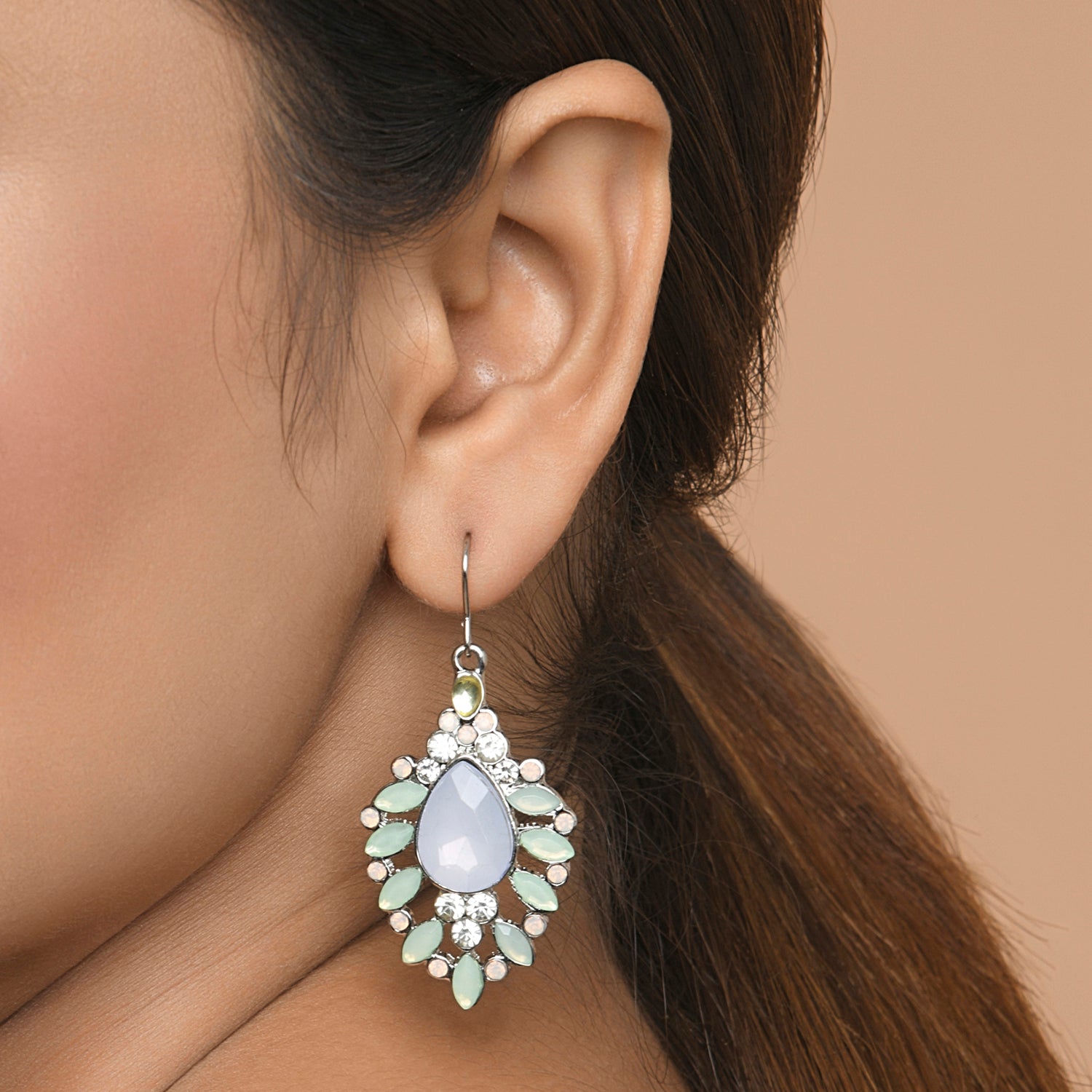 Accessorize London Women's Sea Green Floral Crystal Earring