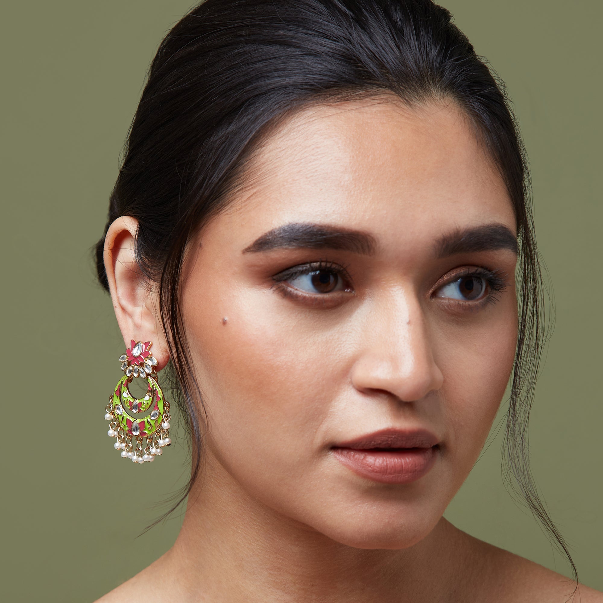 Accessorize London Women's Meenakari Flower Chandbali Earring