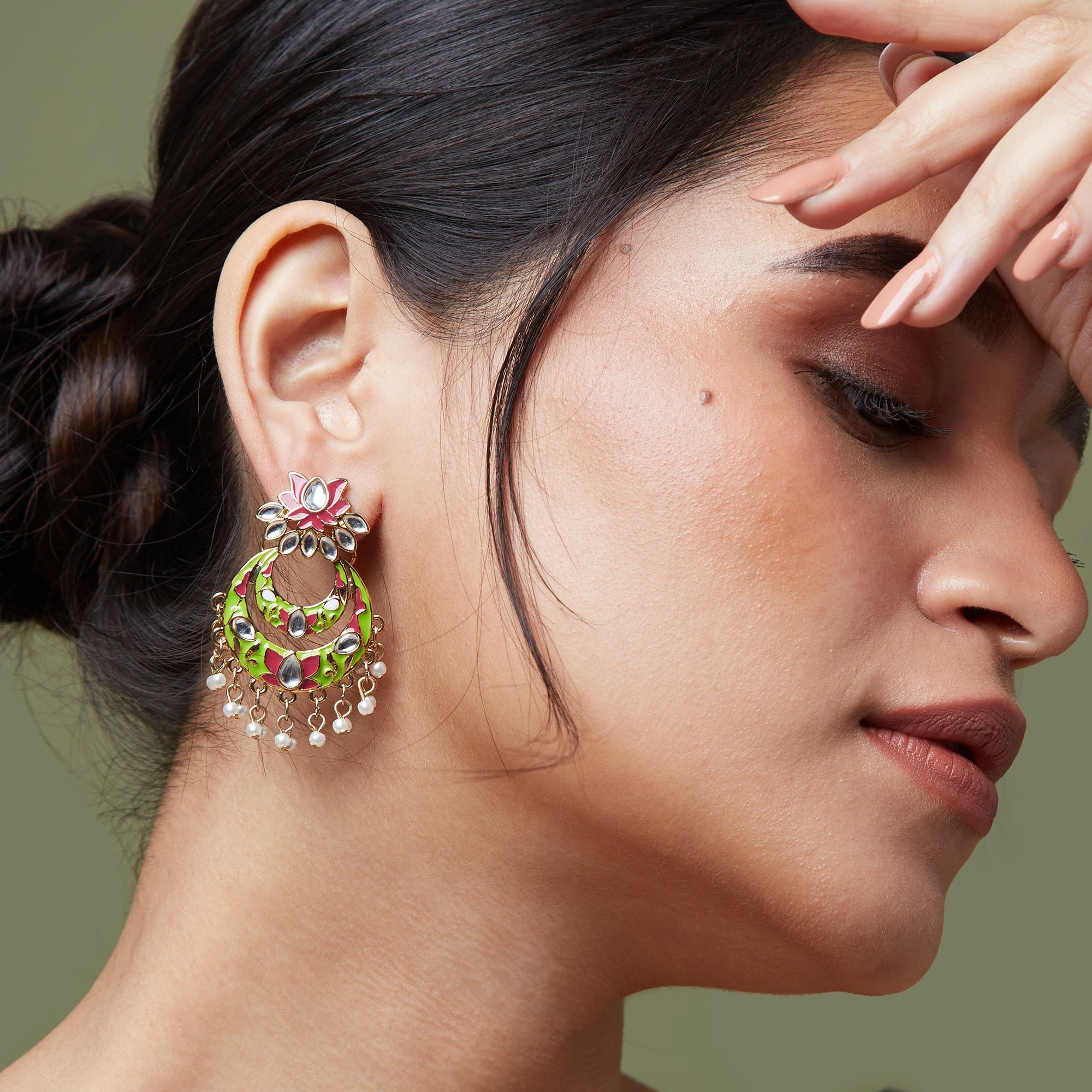 Accessorize London Women's Meenakari Flower Chandbali Earring