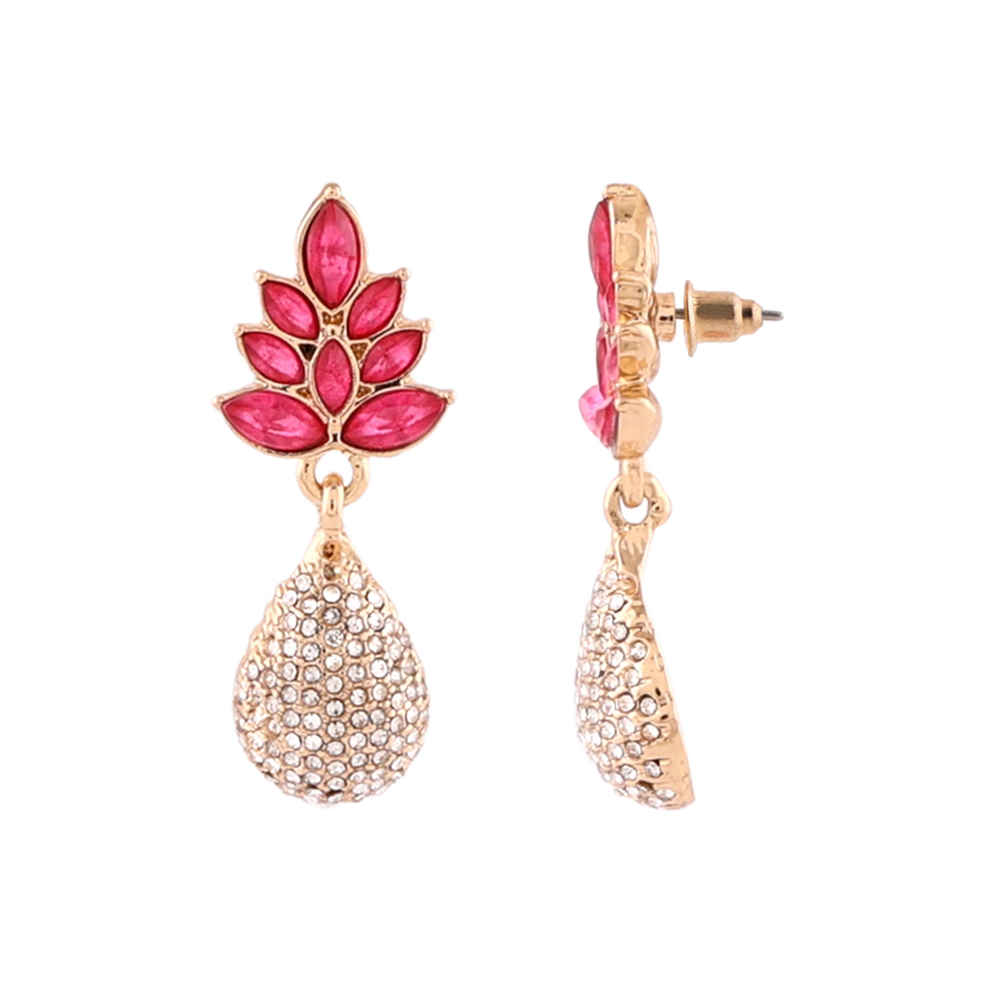 Priyaasi Studded Pink Floral Duallayered chain drop Earrings