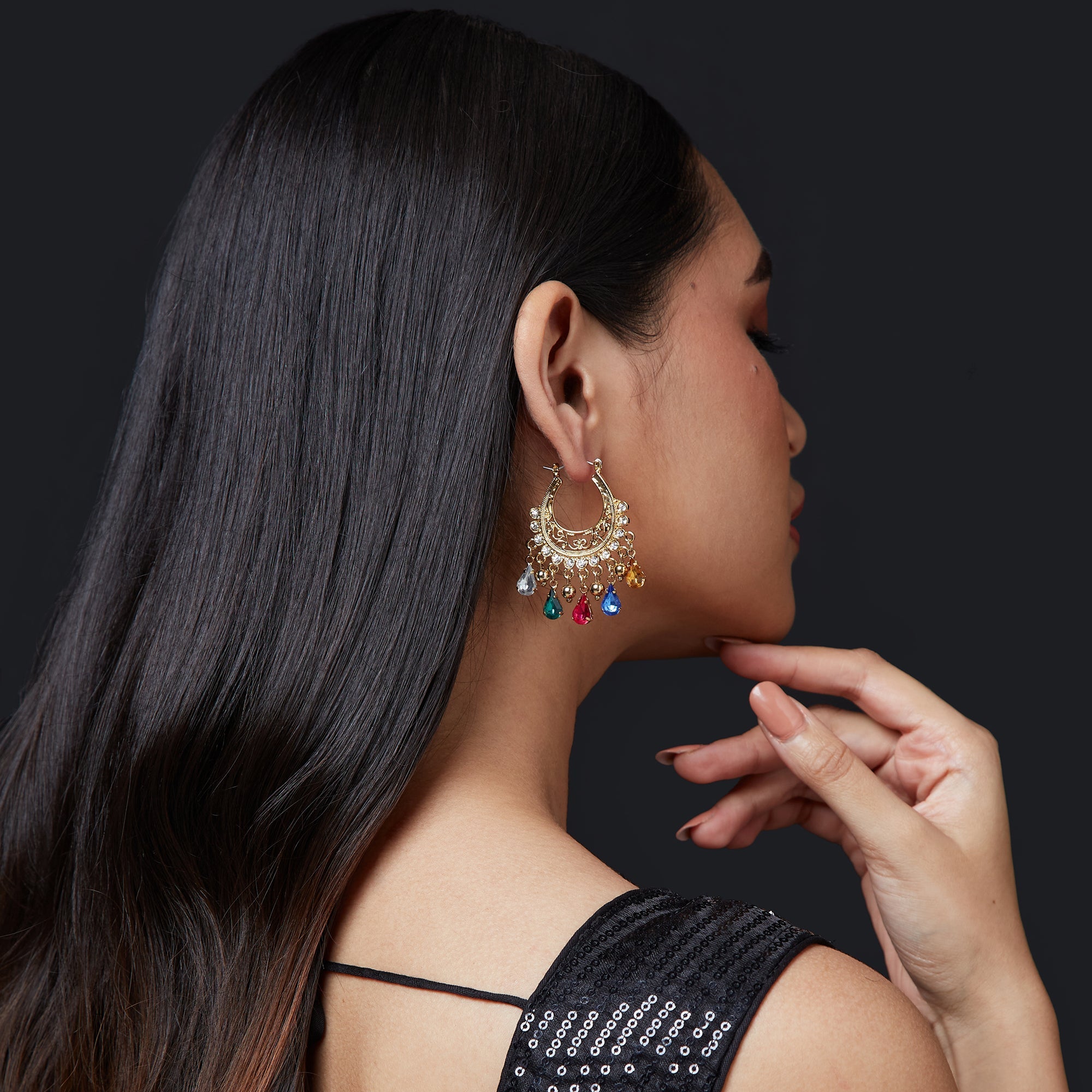 Accessorize London Women's Multi Color Filigree Chandbali Earring