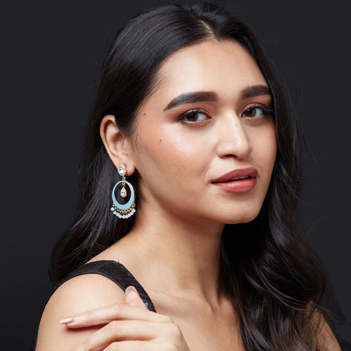 Accessorize London Women's Lavender Enamel Chandbali Earring