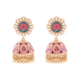 Accessorize London Women'S Enamel Blue And Pink Lotus Jhumka Earring