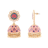 Accessorize London Women'S Enamel Blue And Pink Lotus Jhumka Earring