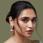 Accessorize London Women'S Enamel Blue And Pink Lotus Jhumka Earring