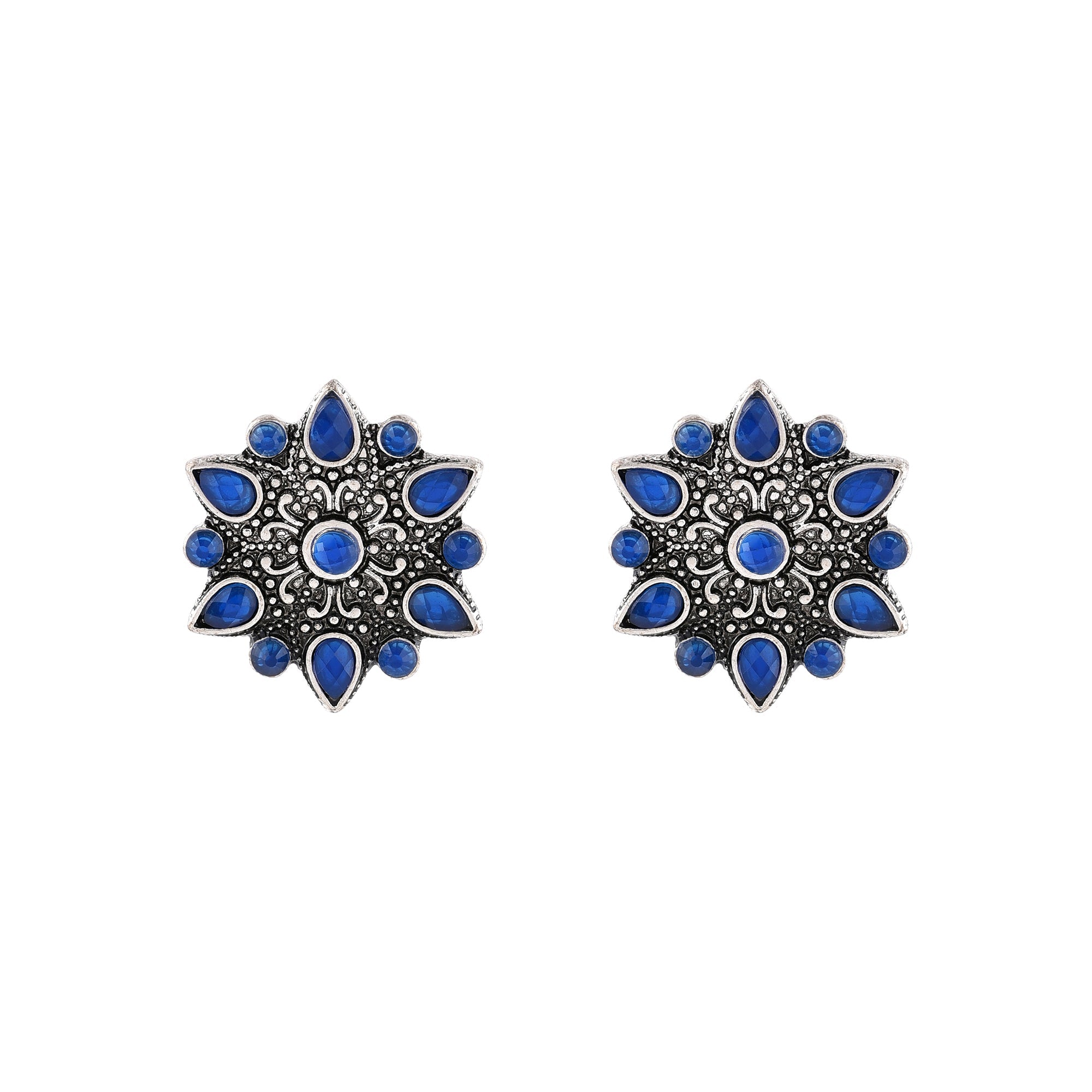 Accessorize London Women's Oxidised Flower Tops Earring