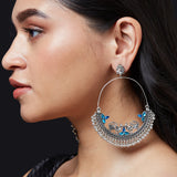 Accessorize London Women's Oxidised Blue Chandbalis Earring