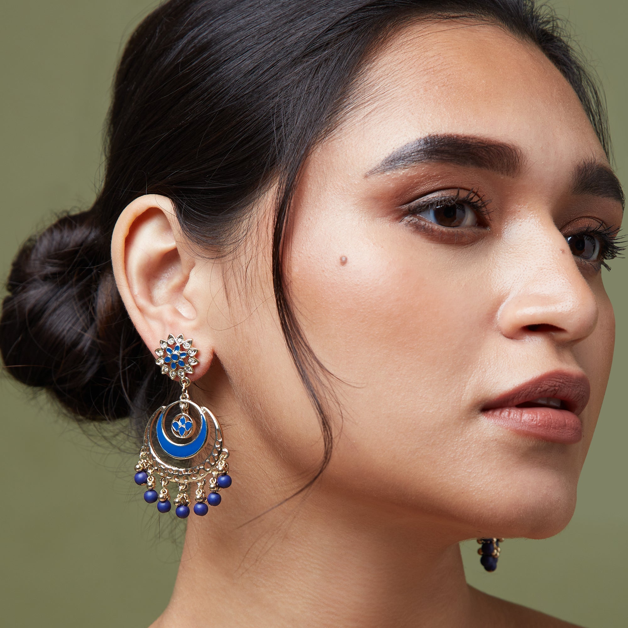 Accessorize London Women's Gold & Navy Chandbali Earring