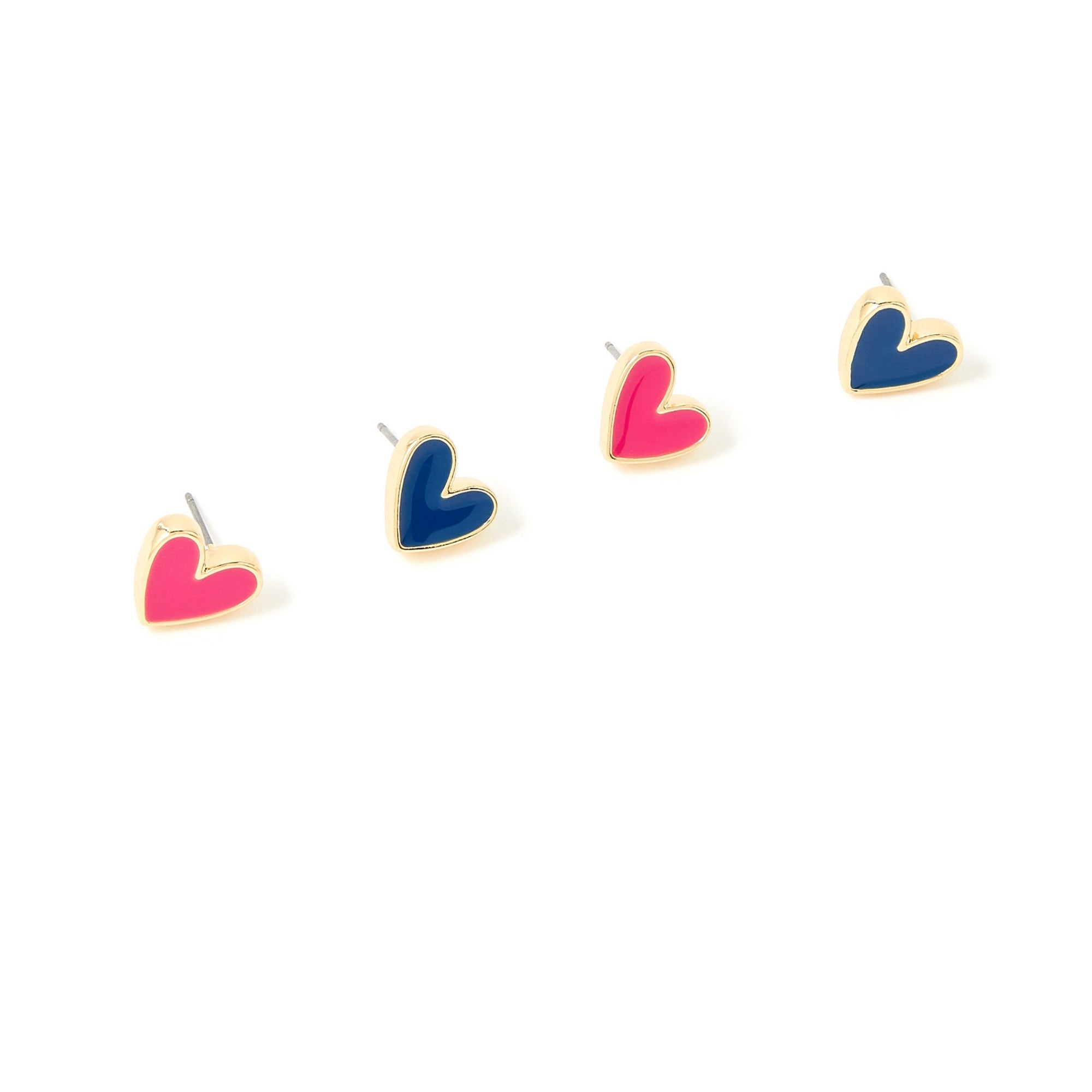 Accessorize London Women's Pink & Blue Feel Good Set of 2 Heart Enamel Studs Earring Pack