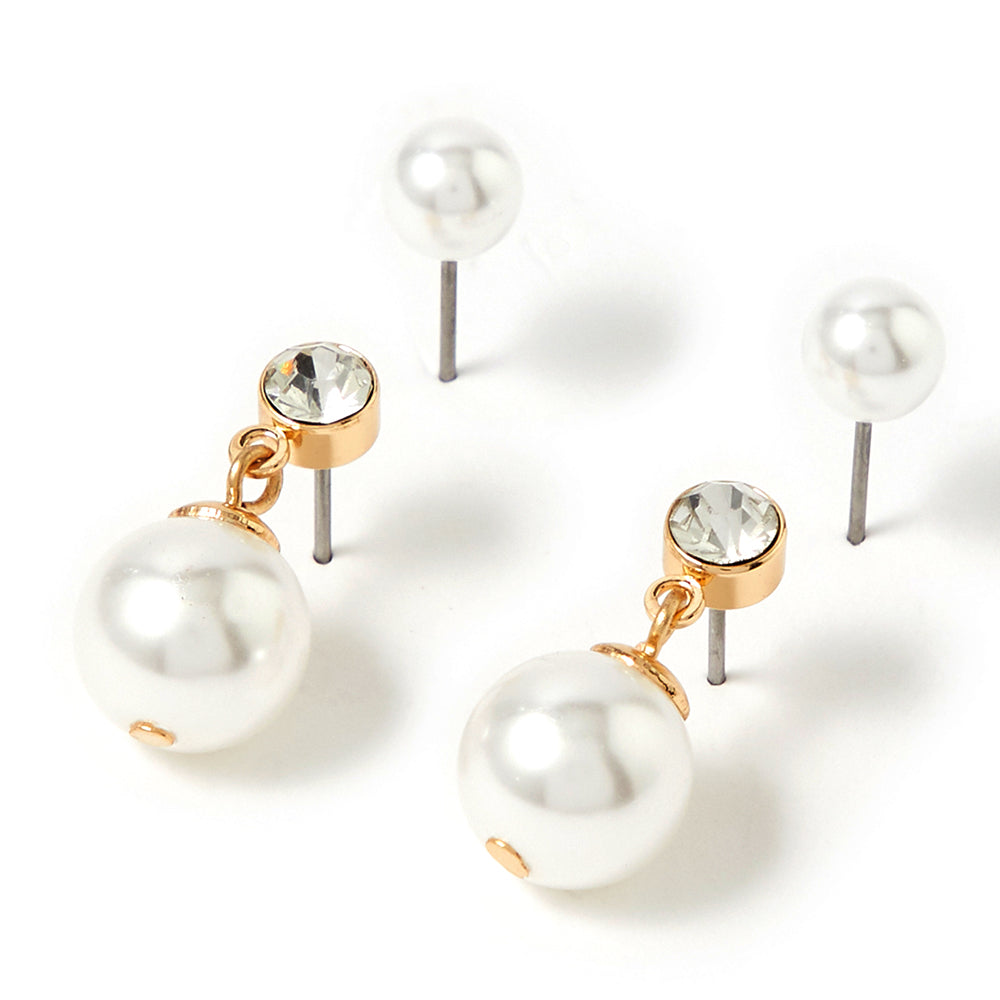 Accessorize London Women's Tiny Pearl Stud & Short Drop Earring pearl