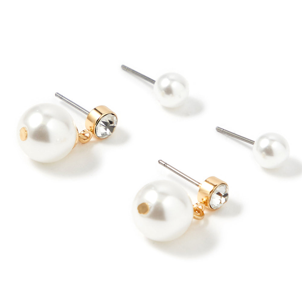 Accessorize London Women's Tiny Pearl Stud & Short Drop Earring pearl