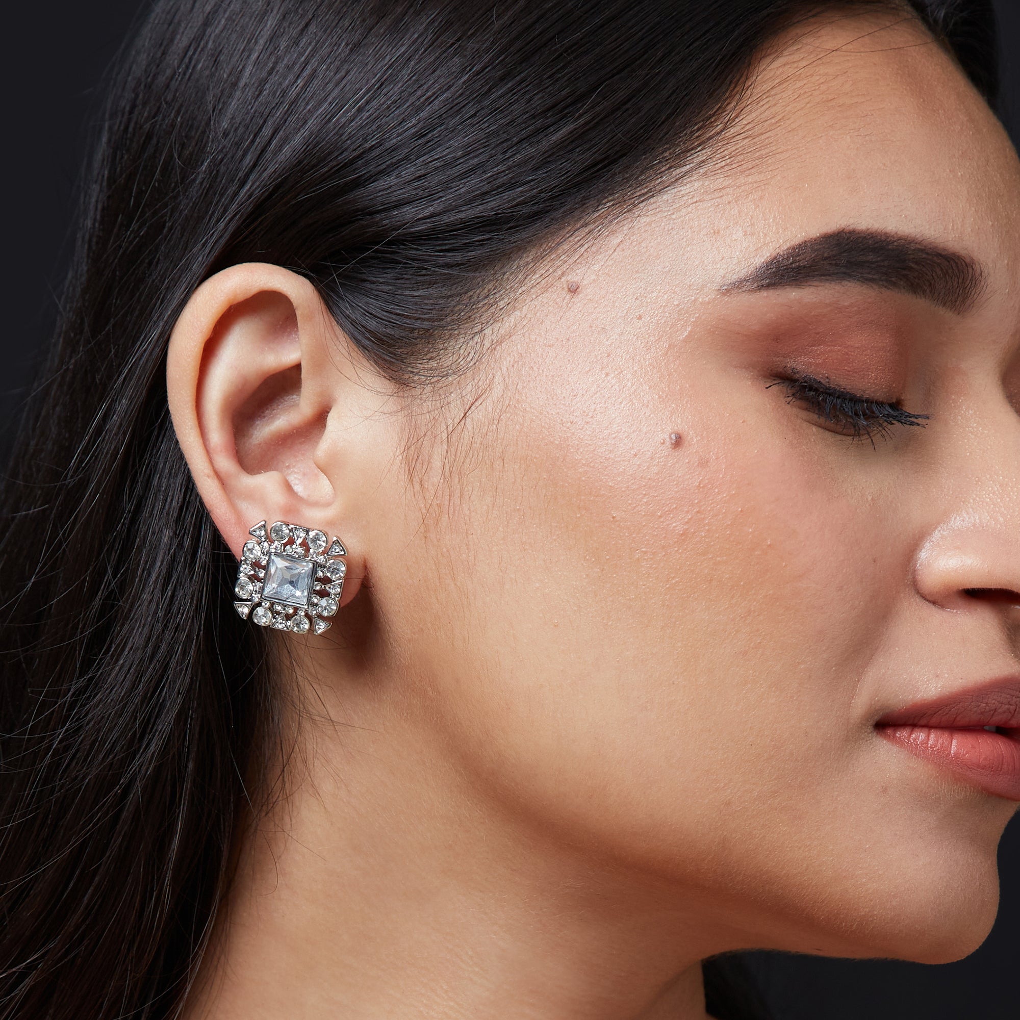 Accessorize London Women's Silver Deco Crystal Tops Earring