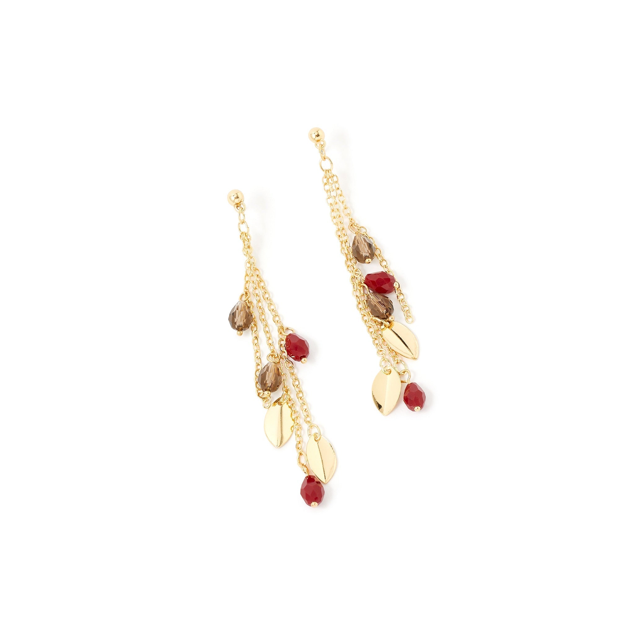 Accessorize London Women's Gold & Red Berry Blush Long Beaded Drop Earrings